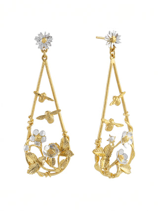 Strawberry Patch Teardrop Earrings with Buzzing Bees