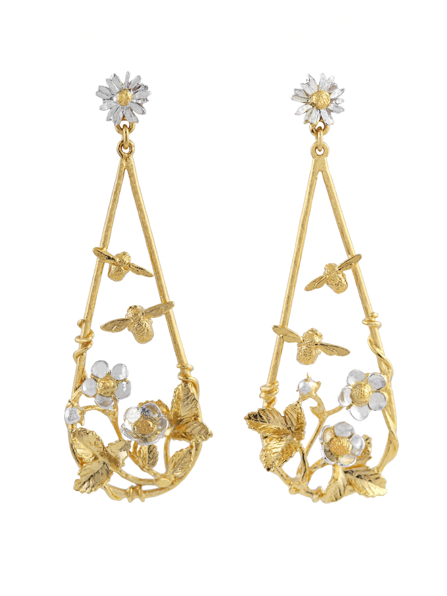 Strawberry Patch Teardrop Earrings with Buzzing Bees - image 5 | silver & gold plate