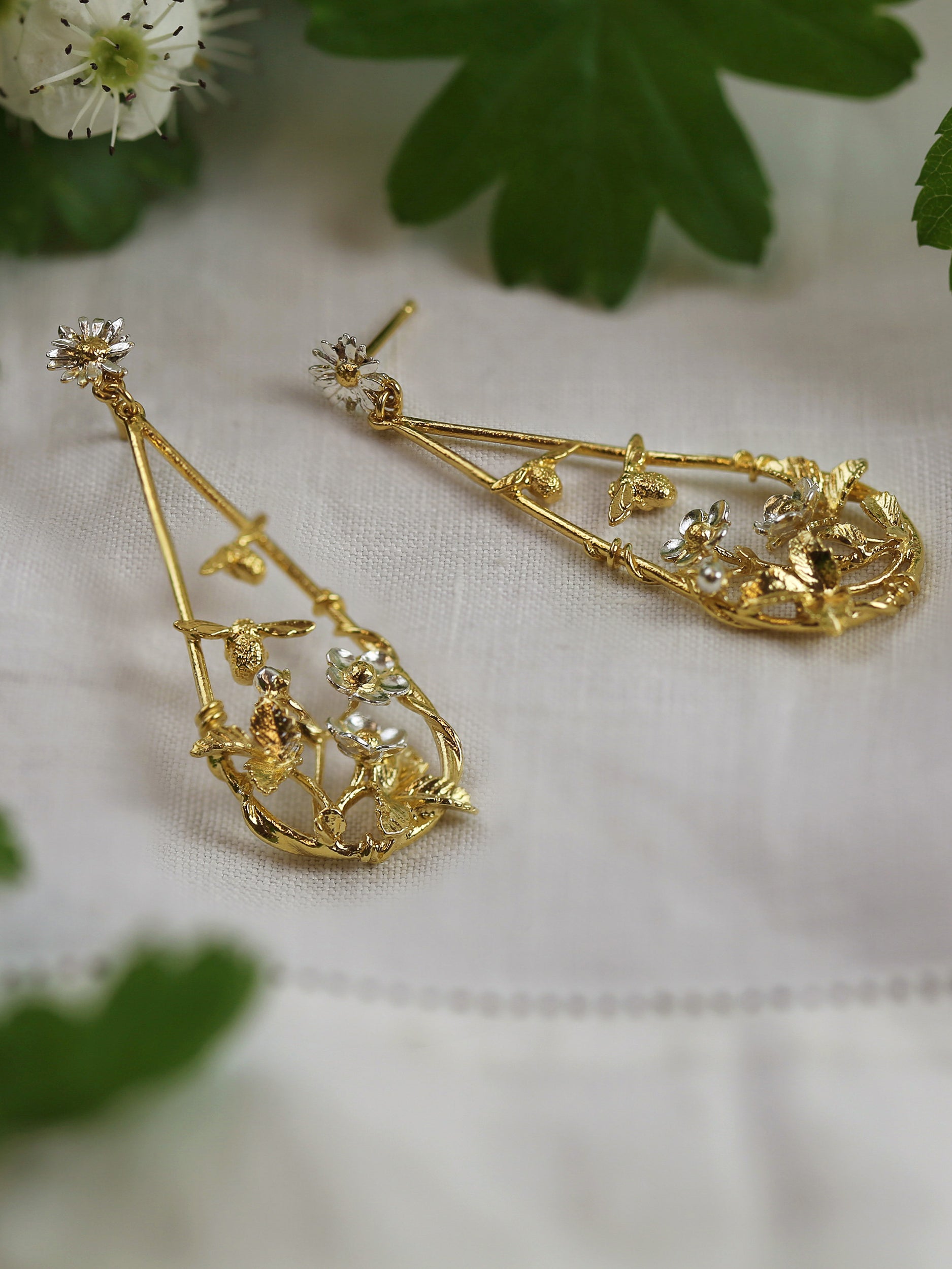 Strawberry Patch Teardrop Earrings with Buzzing Bees - image 3