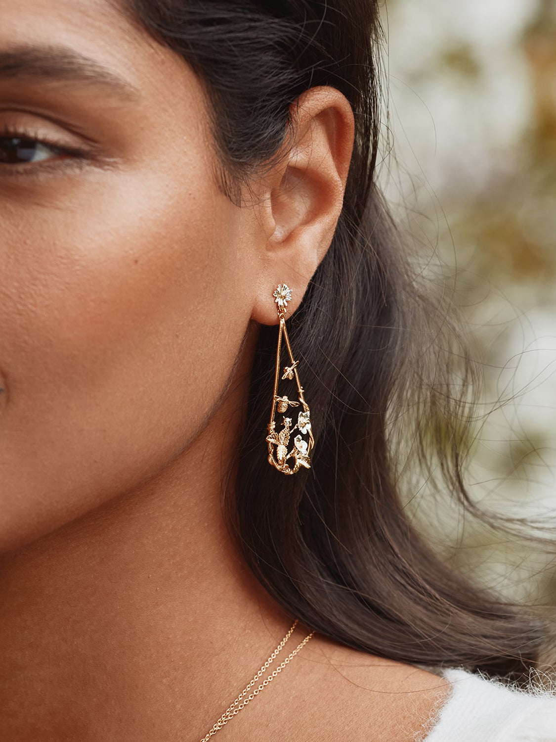 Strawberry Patch Teardrop Earrings with Buzzing Bees - image 2