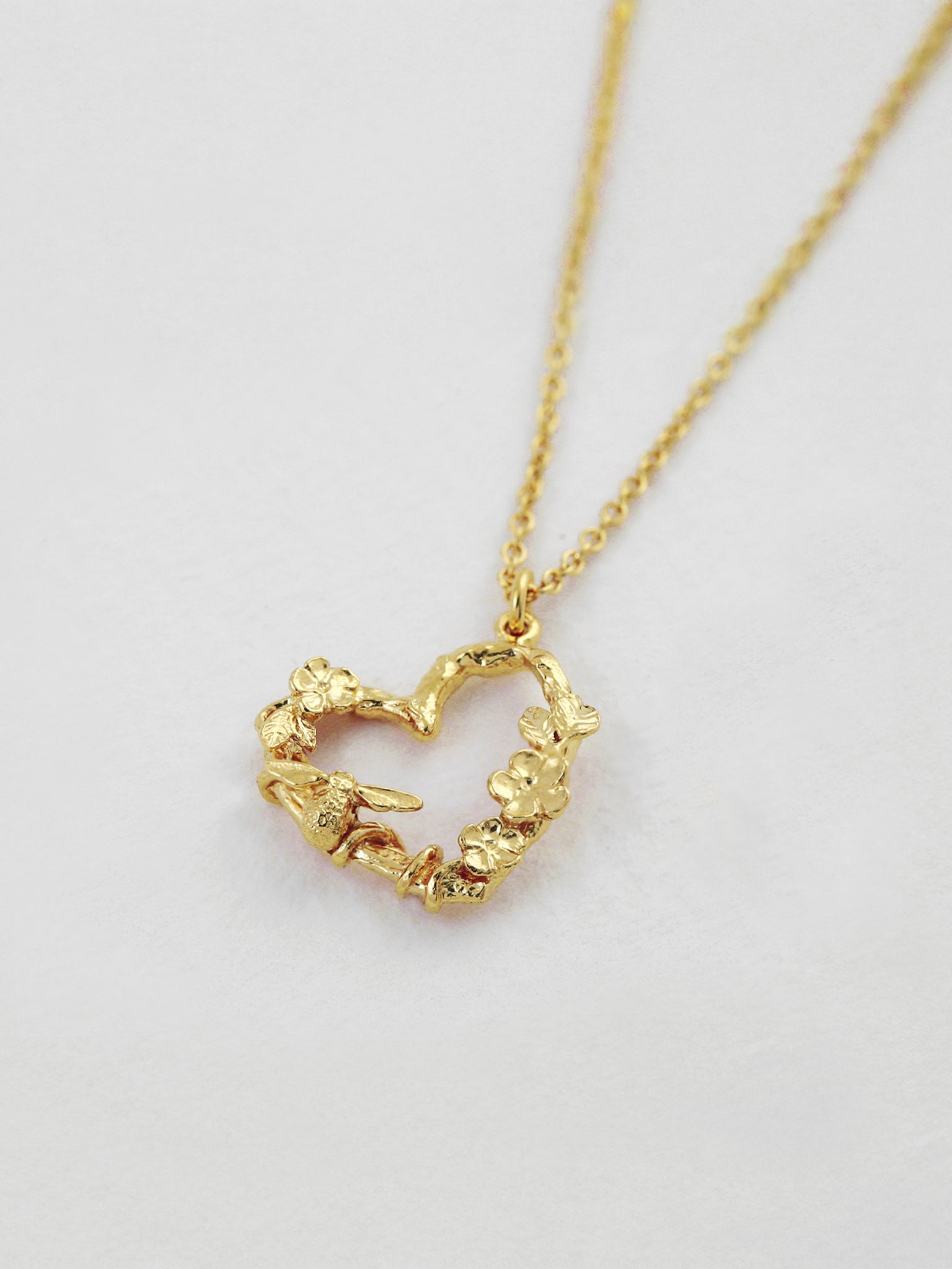 Floral Heart Necklace with Itsy Bitsy Bee - image 4 | gold plate