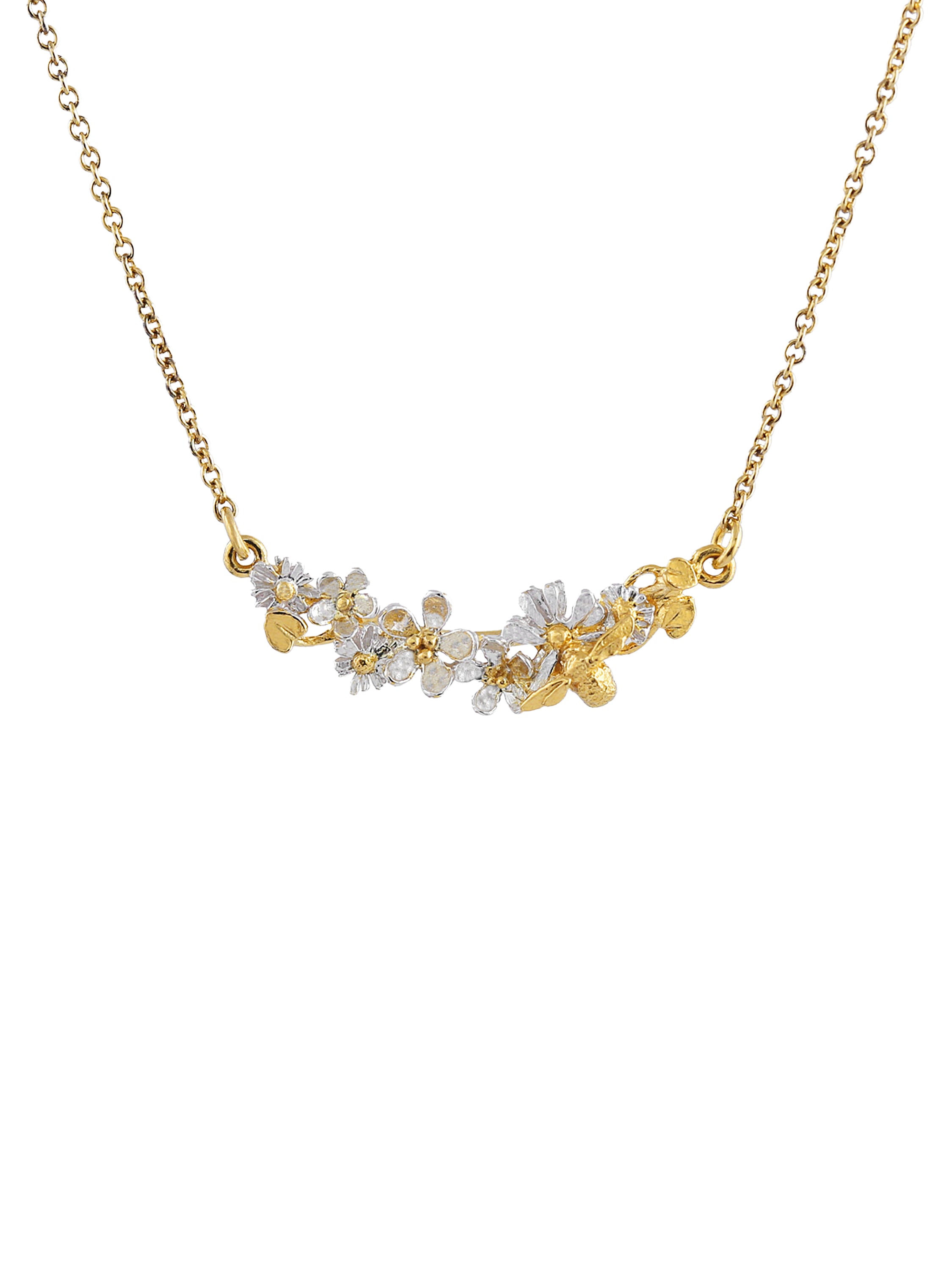 In-Line Garden Gathering Necklace with Itsy Bitsy Bee - image 1 | silver & gold plate