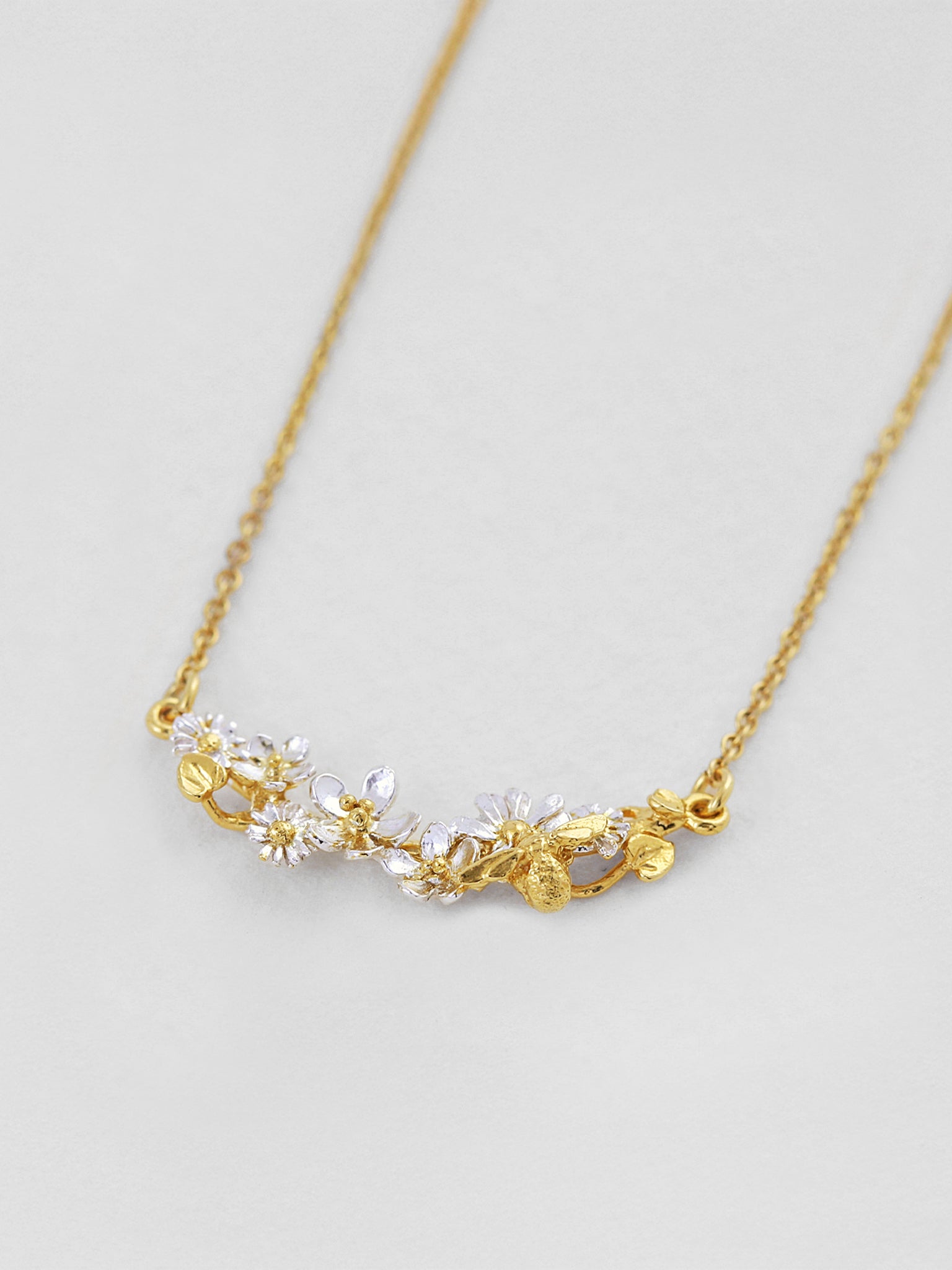 In-Line Garden Gathering Necklace with Itsy Bitsy Bee - image 4 | silver & gold plate