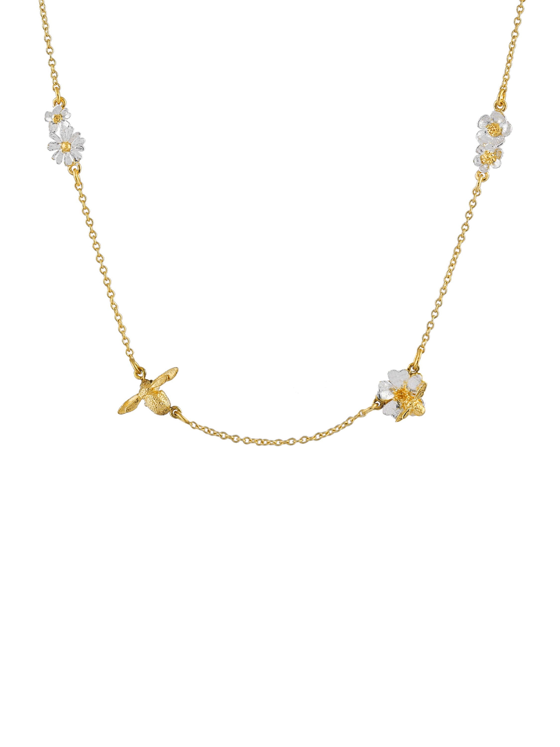 Floral Chain Necklace with Teeny Tiny Bee - image 1 | silver & gold plate