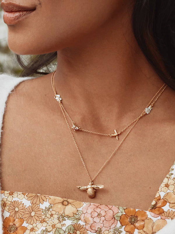 Floral Chain Necklace with Teeny Tiny Bee