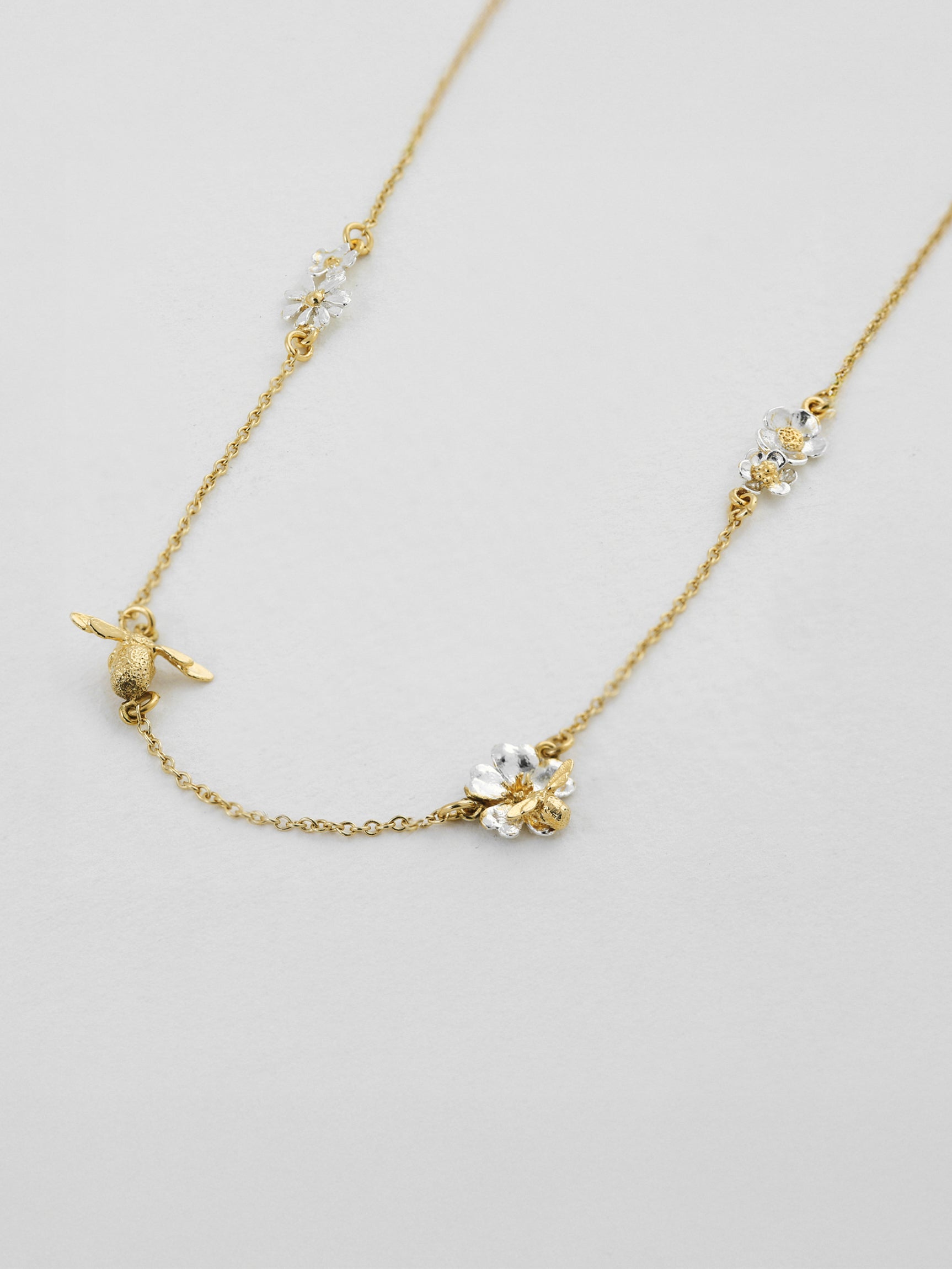 Floral Chain Necklace with Teeny Tiny Bee - image 3 | silver & gold plate