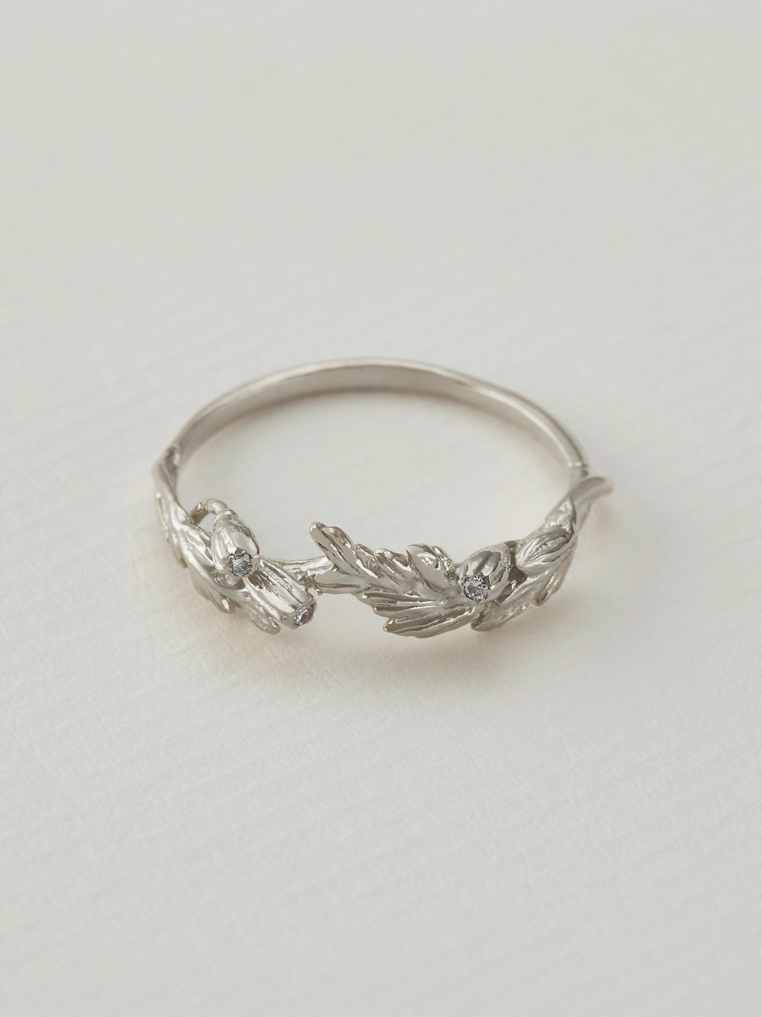 Scattered Seed Ring with Three Diamonds - image 6 | 18ct white gold