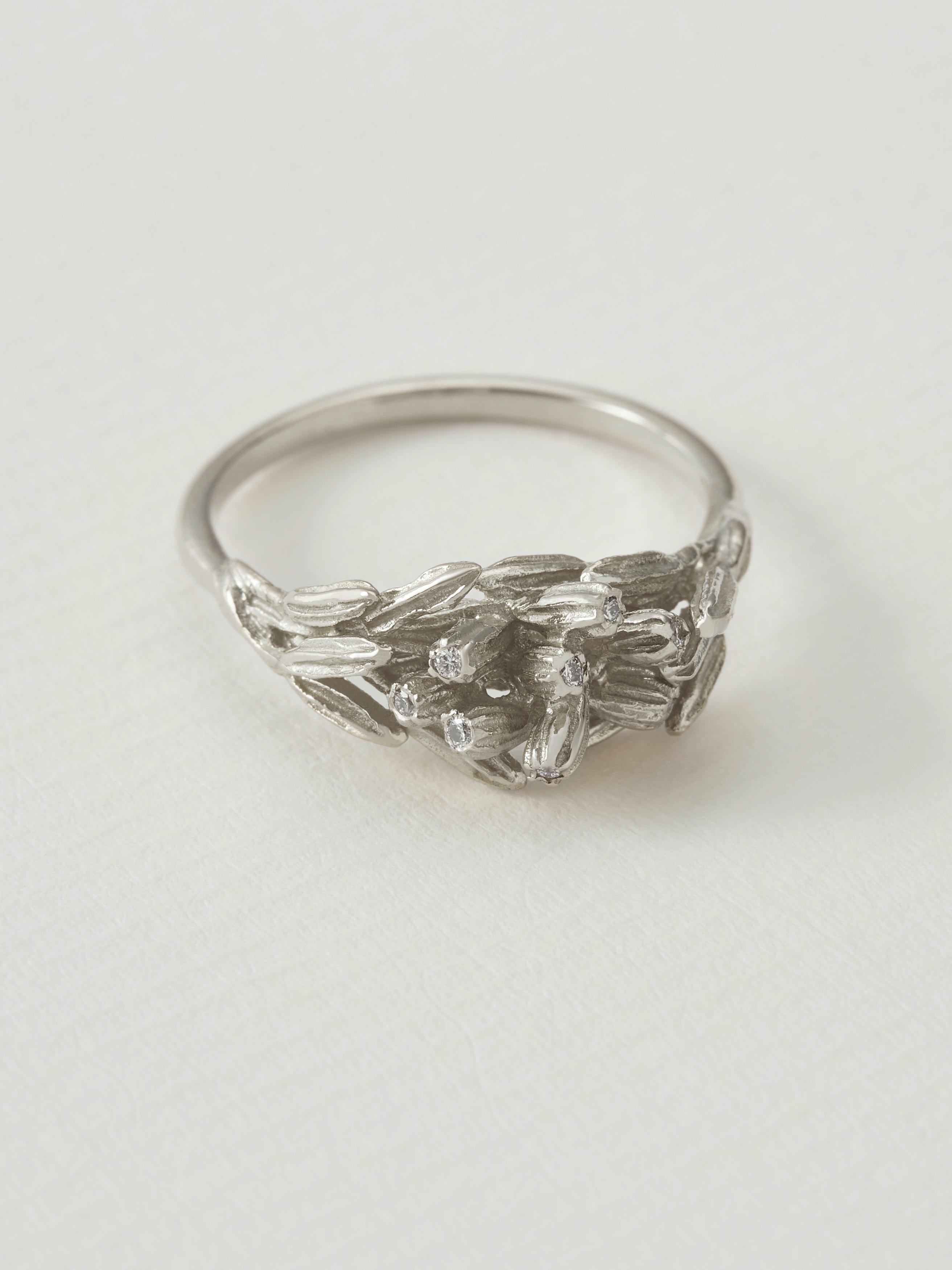 Gathered Seed Ring with Eight Diamonds - image 5 | 18ct white gold