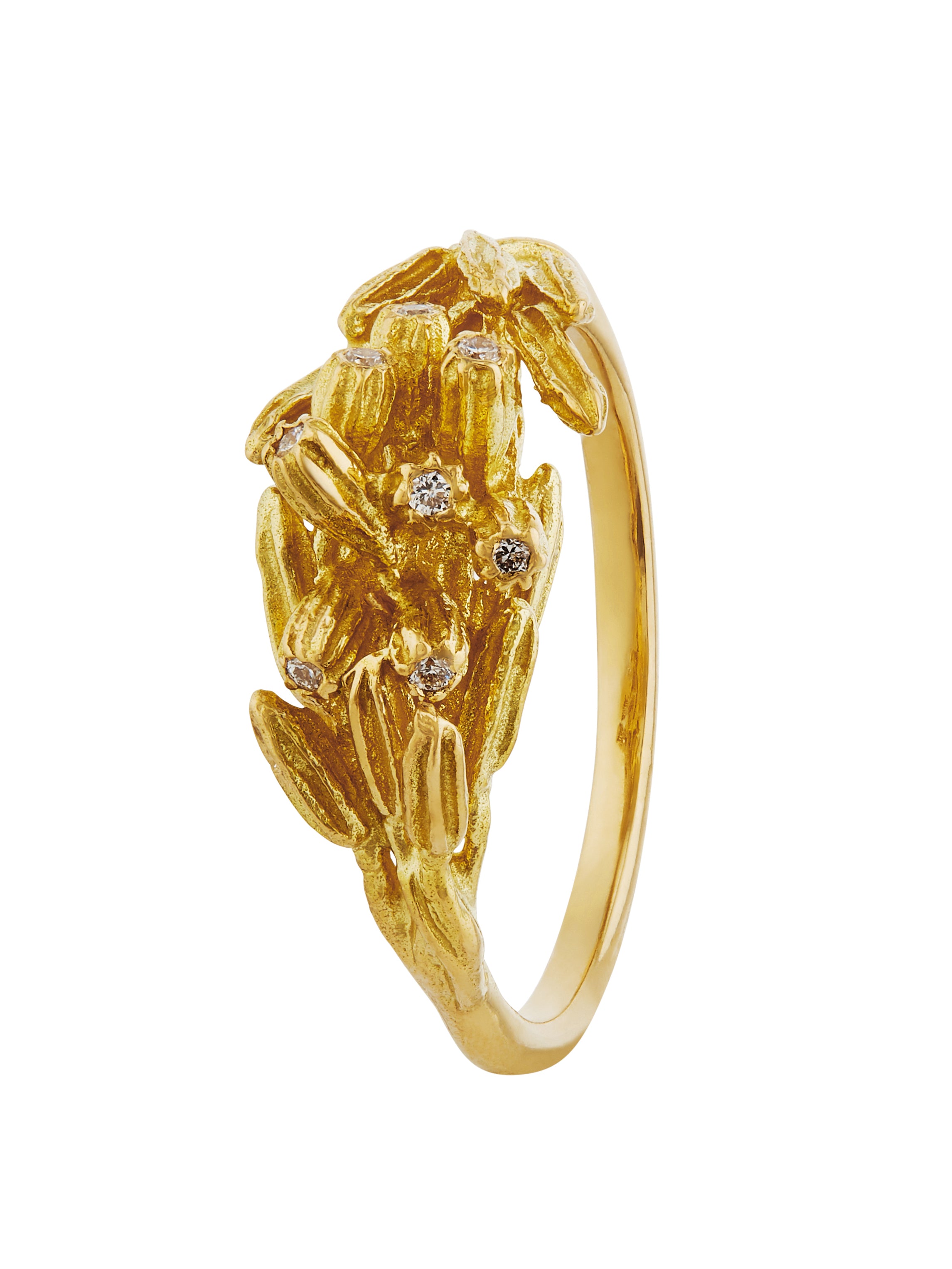 Gathered Seed Ring with Eight Diamonds - image 1 | 18ct yellow gold