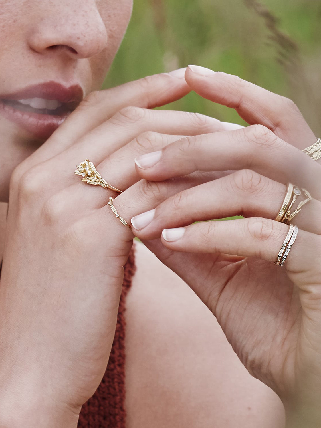 Gathered Seed Ring with Eight Diamonds - image 2