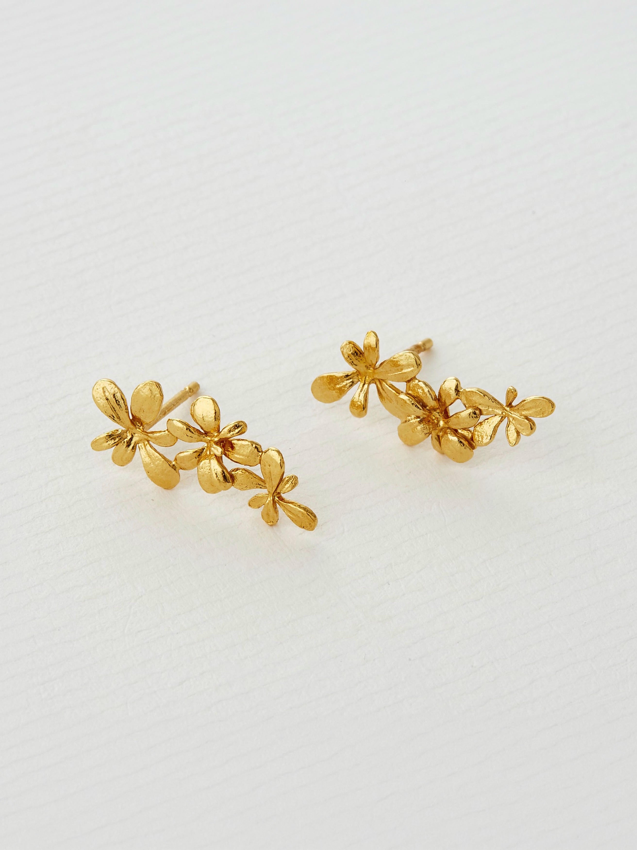 Sprouting Rosette Stud Drop Earrings - image 3 | gold plate