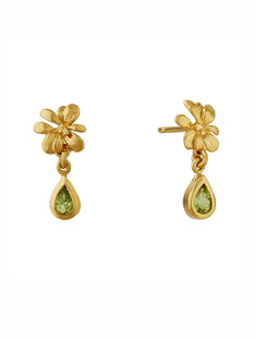 Small Rosette Peridot Hanging Teardrop Earrings