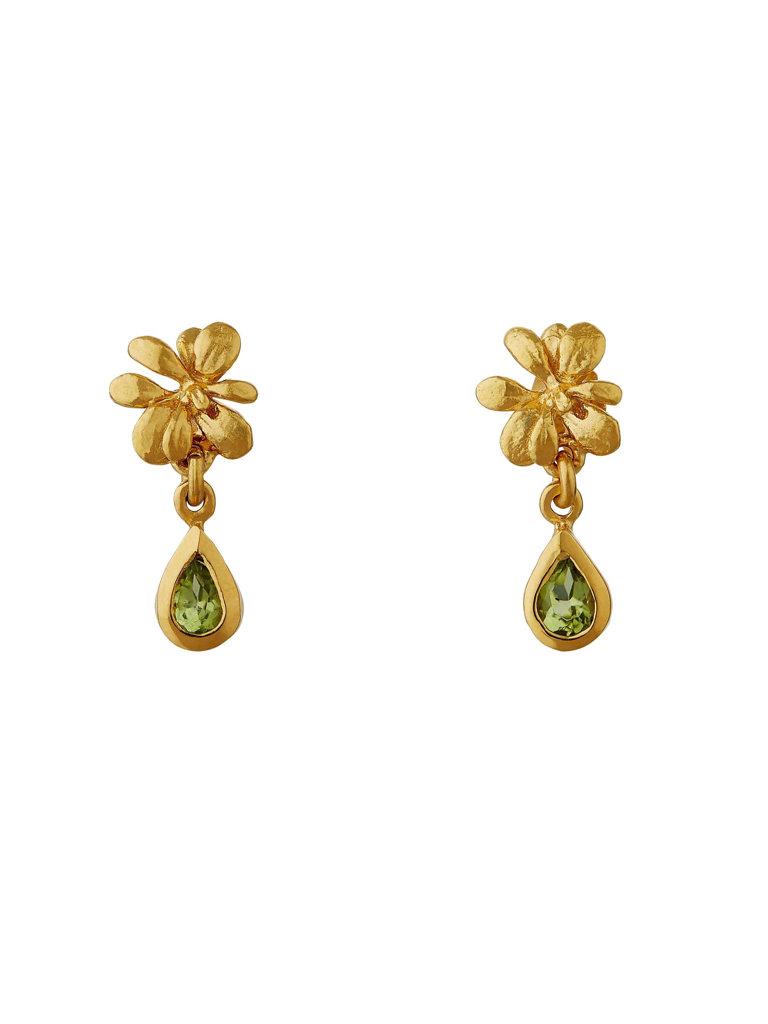 Small Rosette Peridot Hanging Teardrop Earrings - image 5 | gold plate