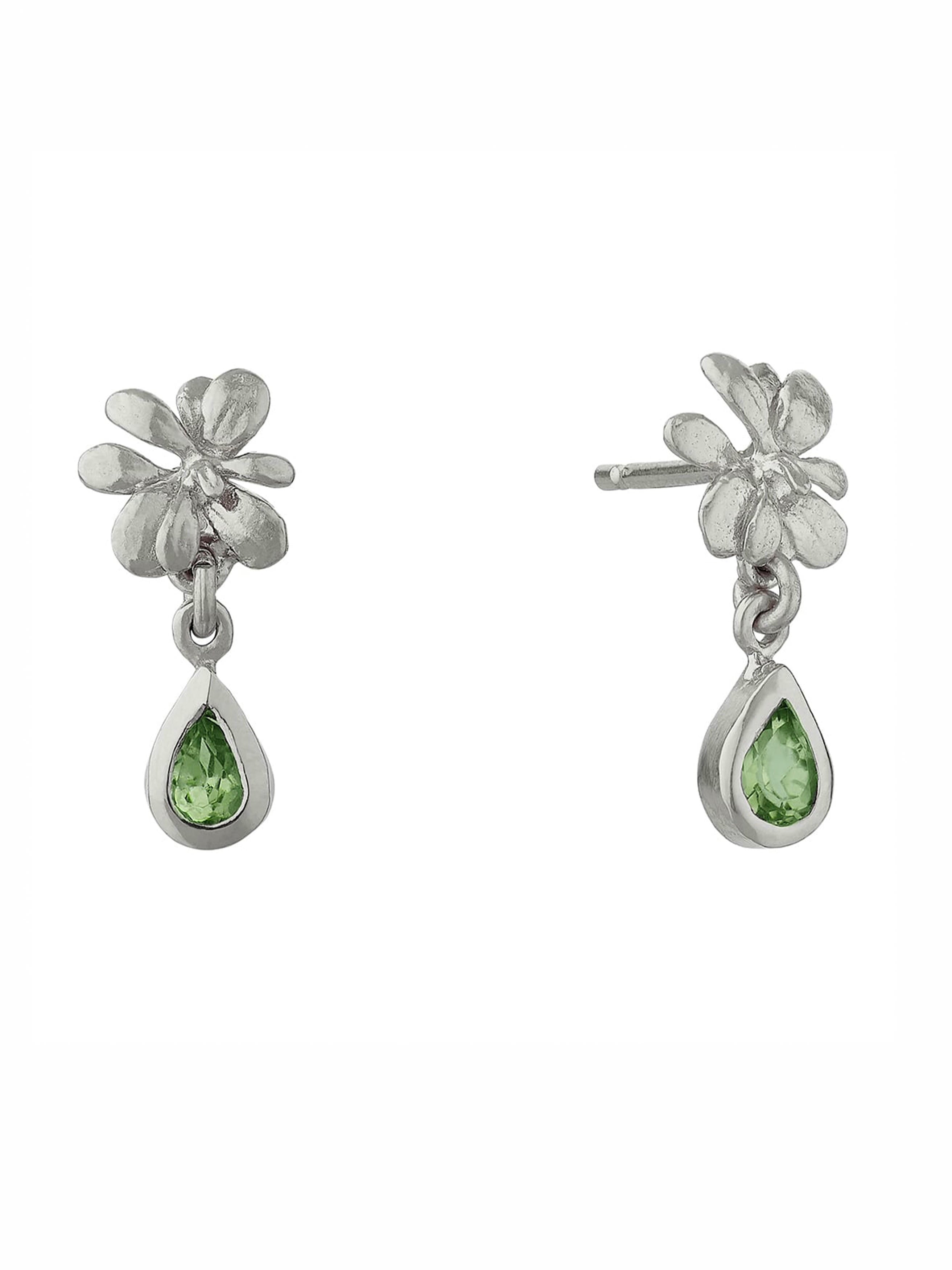 Small Rosette Peridot Hanging Teardrop Earrings - image 6 | silver