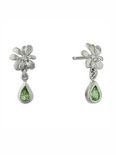 Small Rosette Peridot Hanging Teardrop Earrings