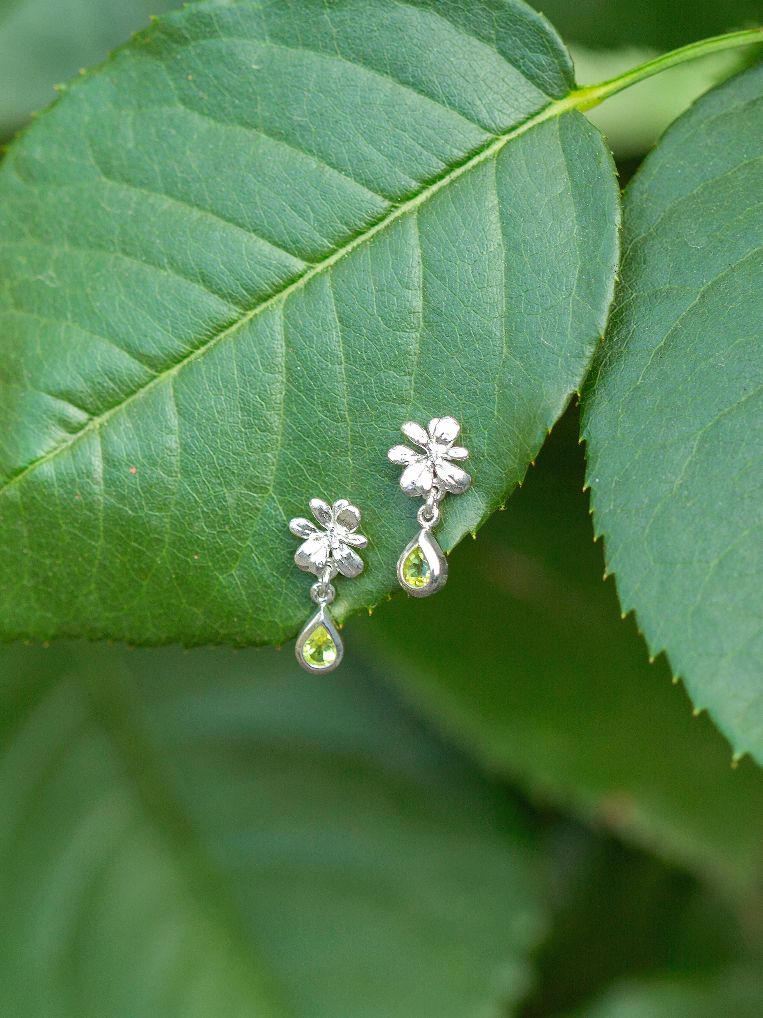 Small Rosette Peridot Hanging Teardrop Earrings - image 7