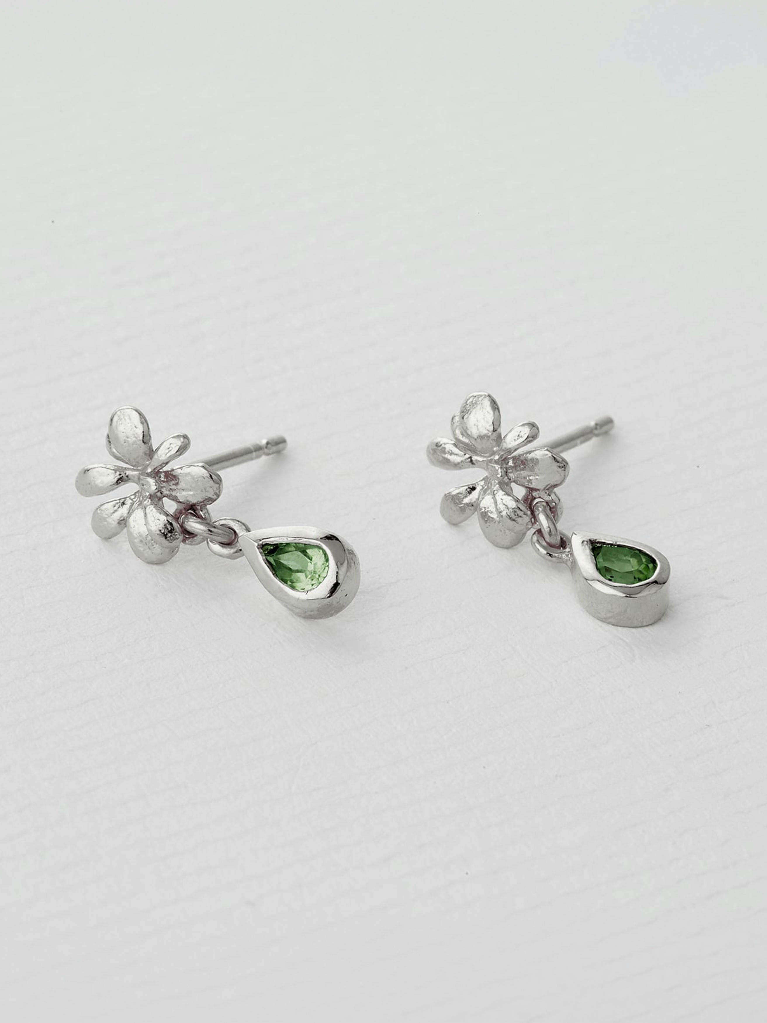 Small Rosette Peridot Hanging Teardrop Earrings - image 8 | silver