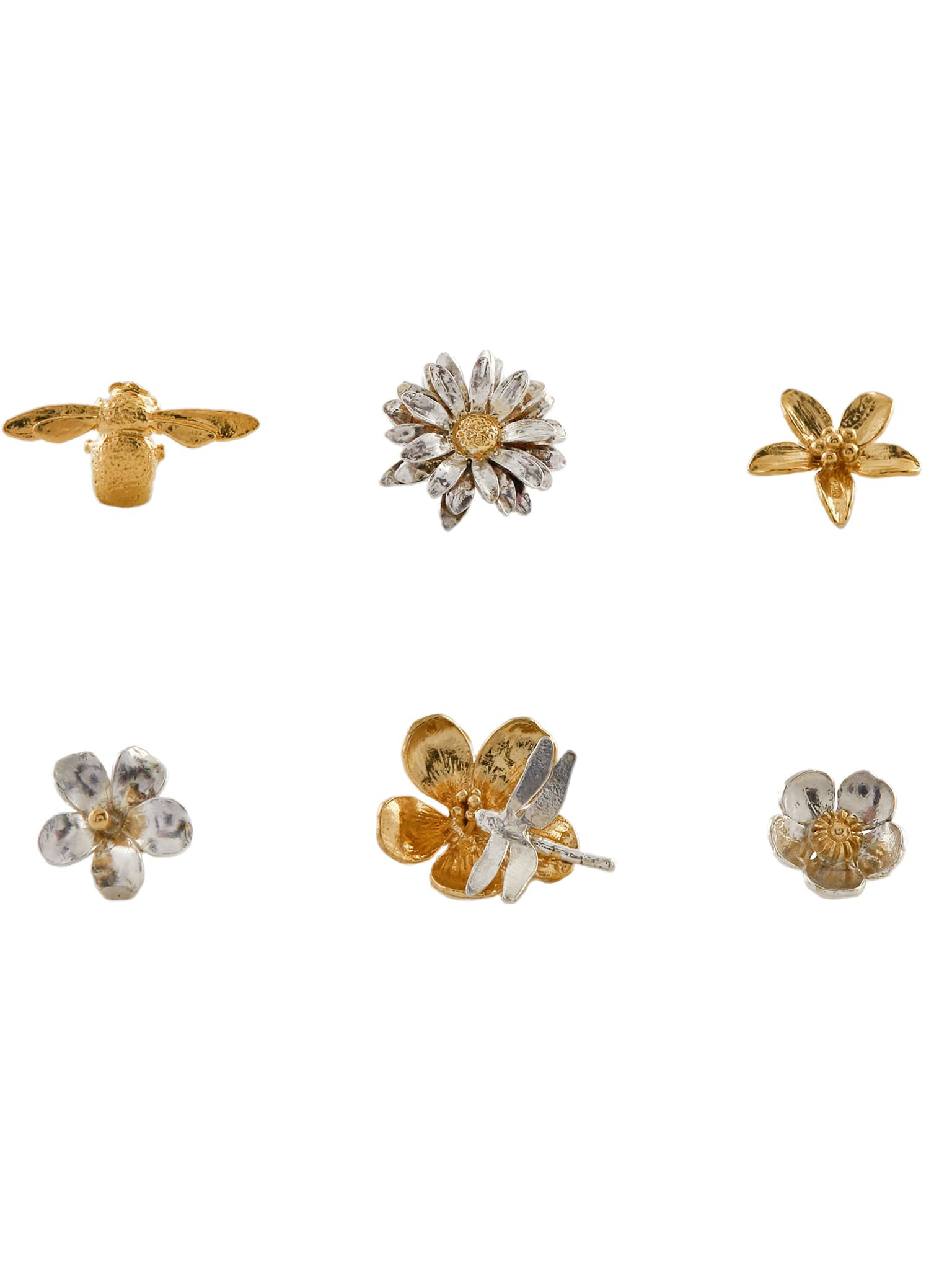Set of 6 Mix Flower and Bee Small Hair Pins - image 1 | silver & gold plate