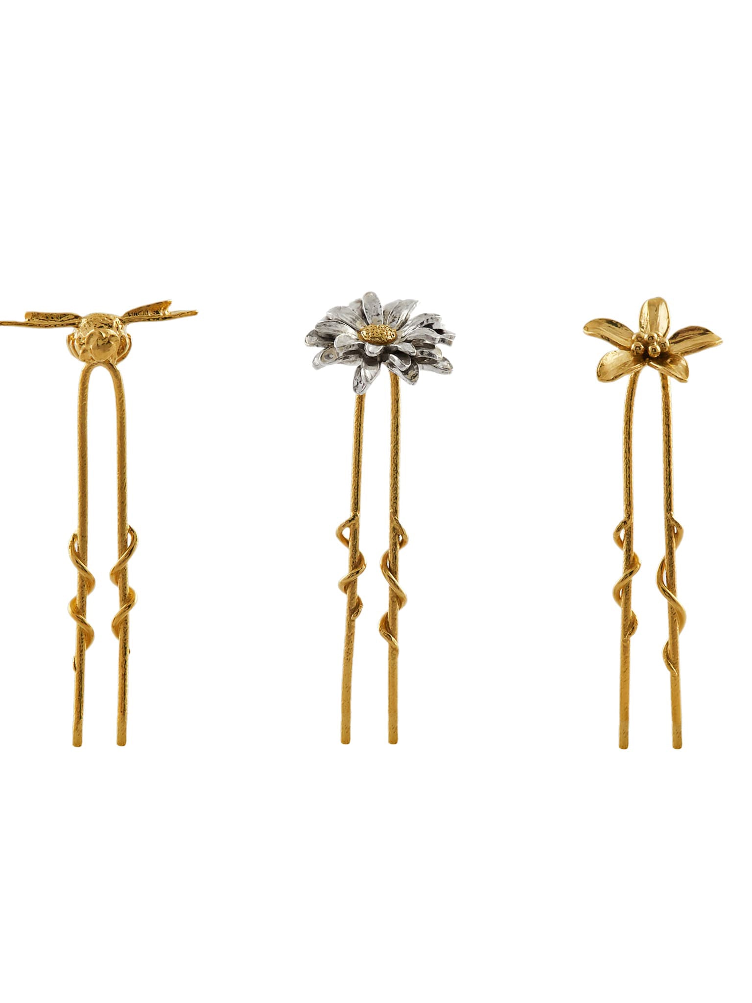 Set of 6 Mix Flower and Bee Small Hair Pins - image 4 | silver & gold plate