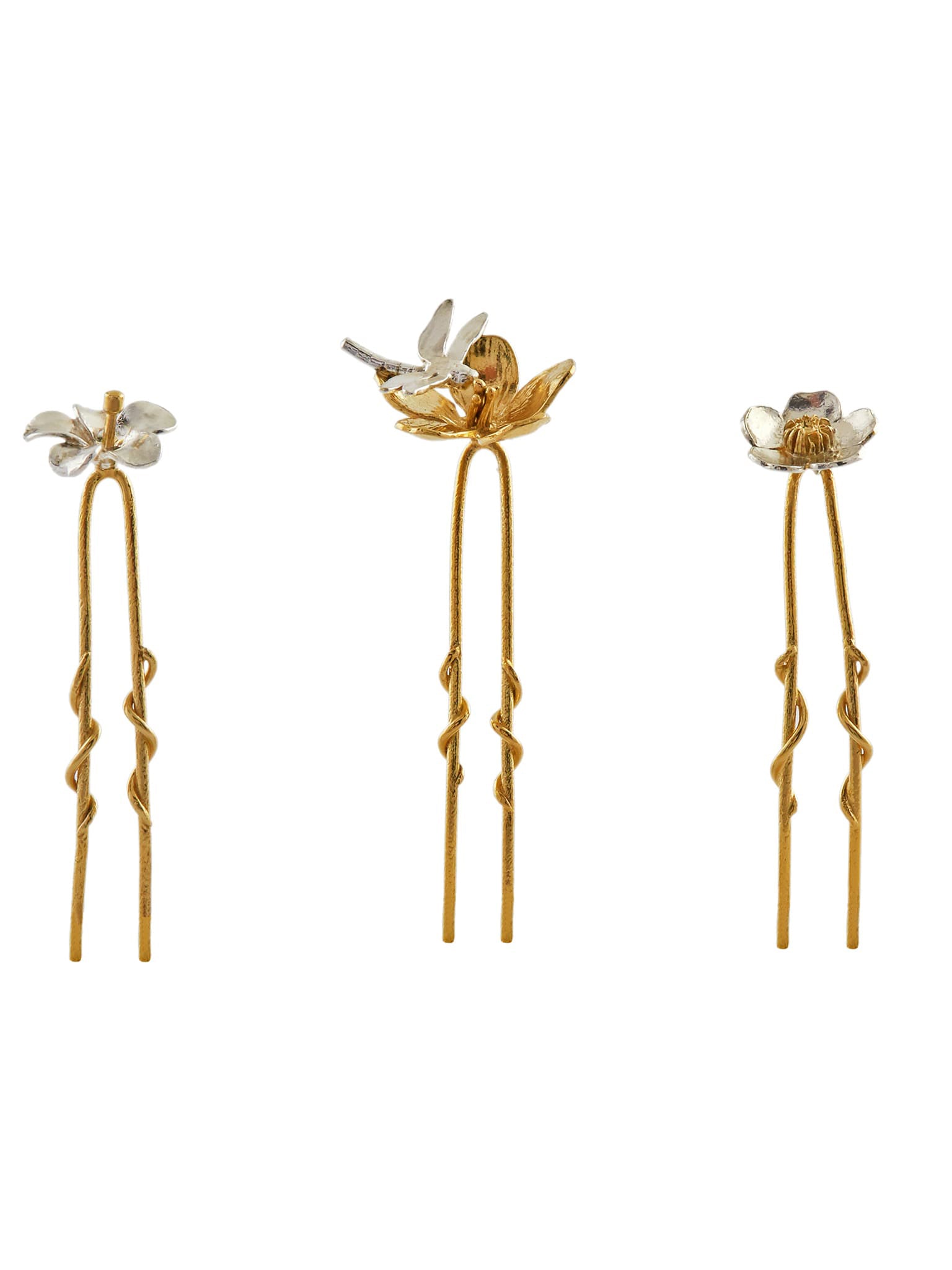 Set of 6 Mix Flower and Bee Small Hair Pins - image 5 | silver & gold plate