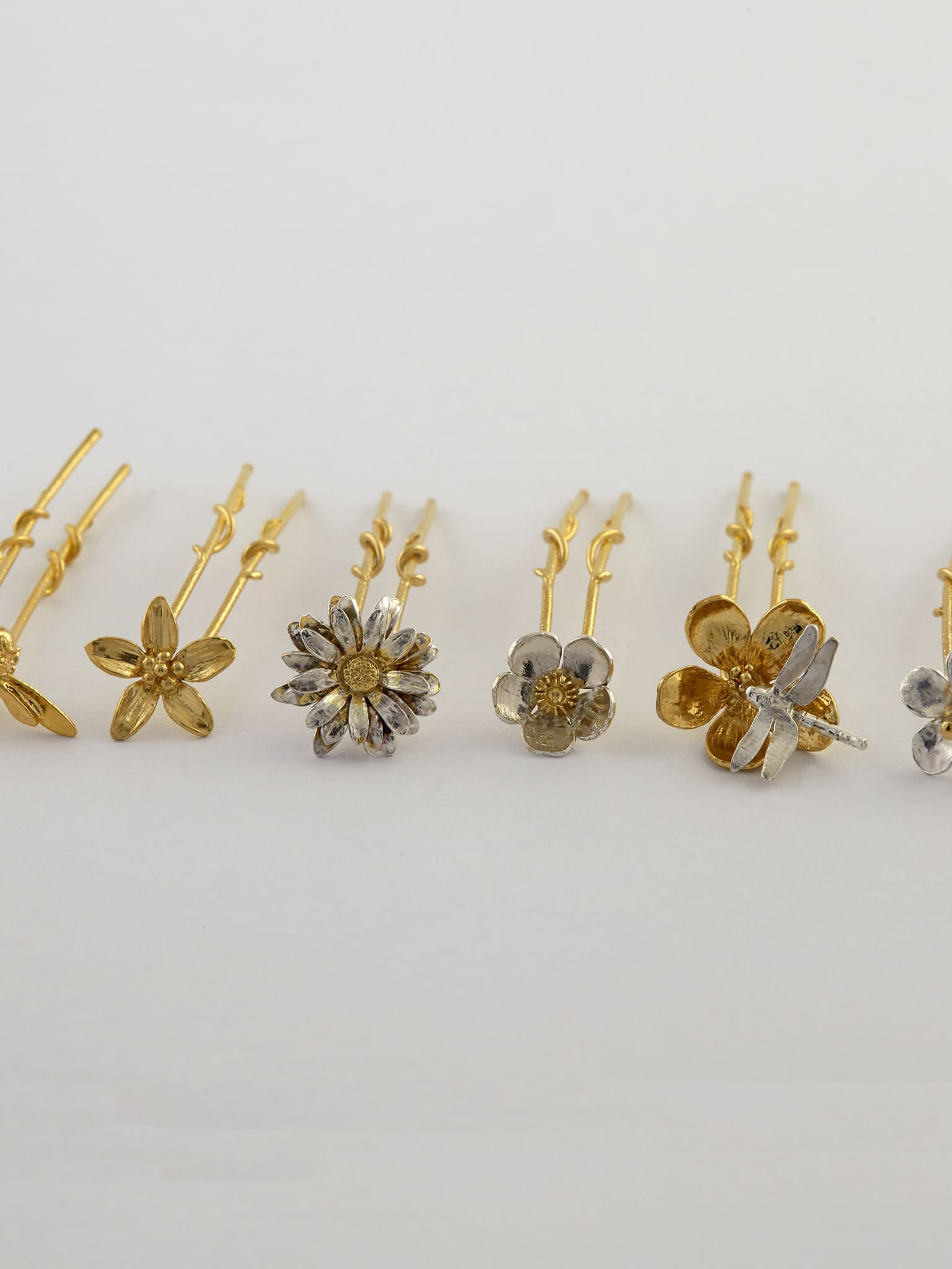 Set of 6 Mix Flower and Bee Small Hair Pins - image 3 | silver & gold plate