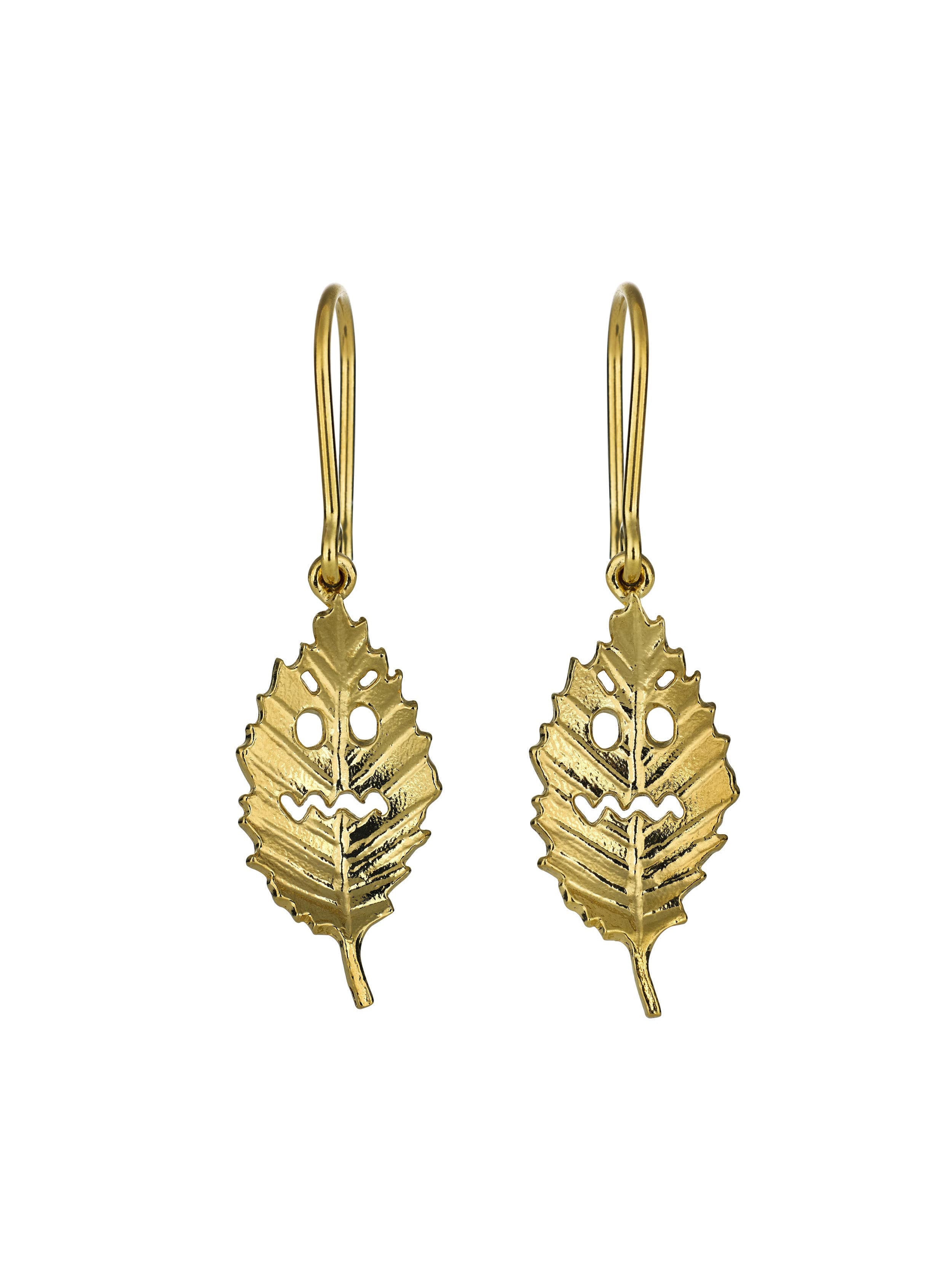 Spooky Beech Leaf Hook Earrings - image 1 | gold plate