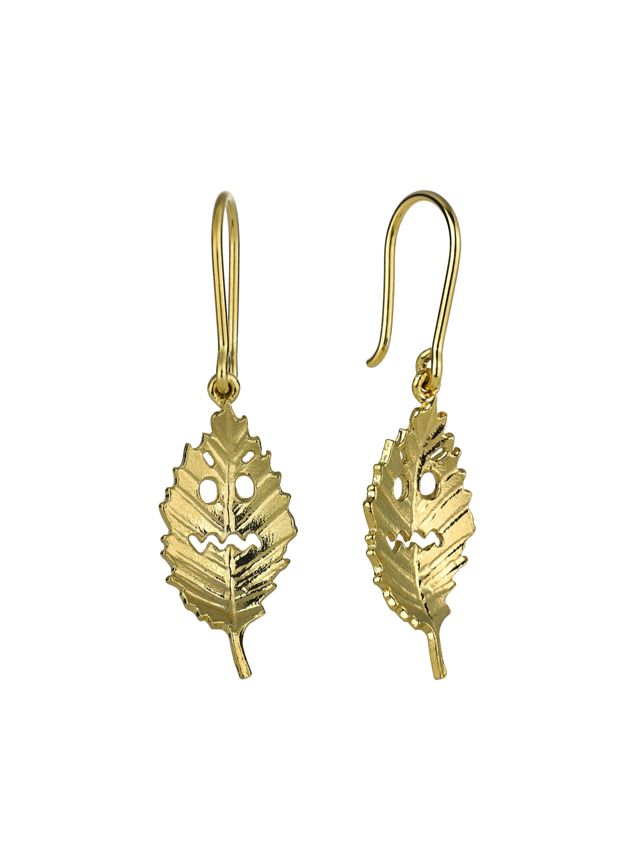 Spooky Beech Leaf Hook Earrings - image 6 | gold plate