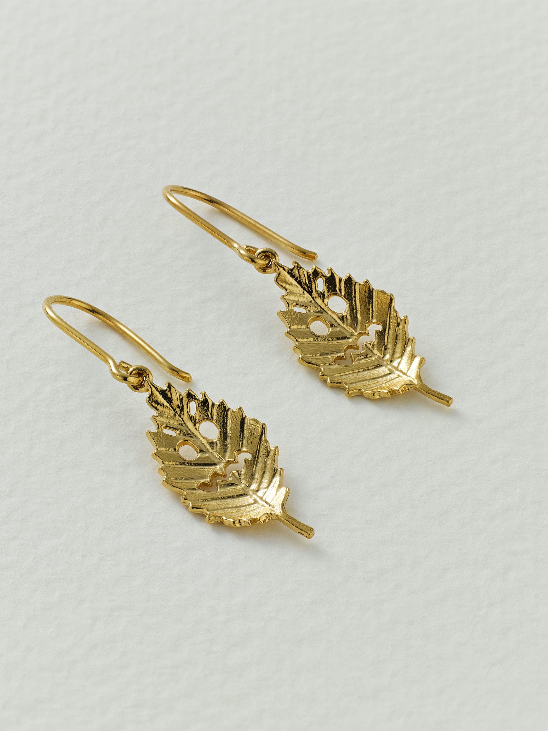 Spooky Beech Leaf Hook Earrings - image 5 | gold plate