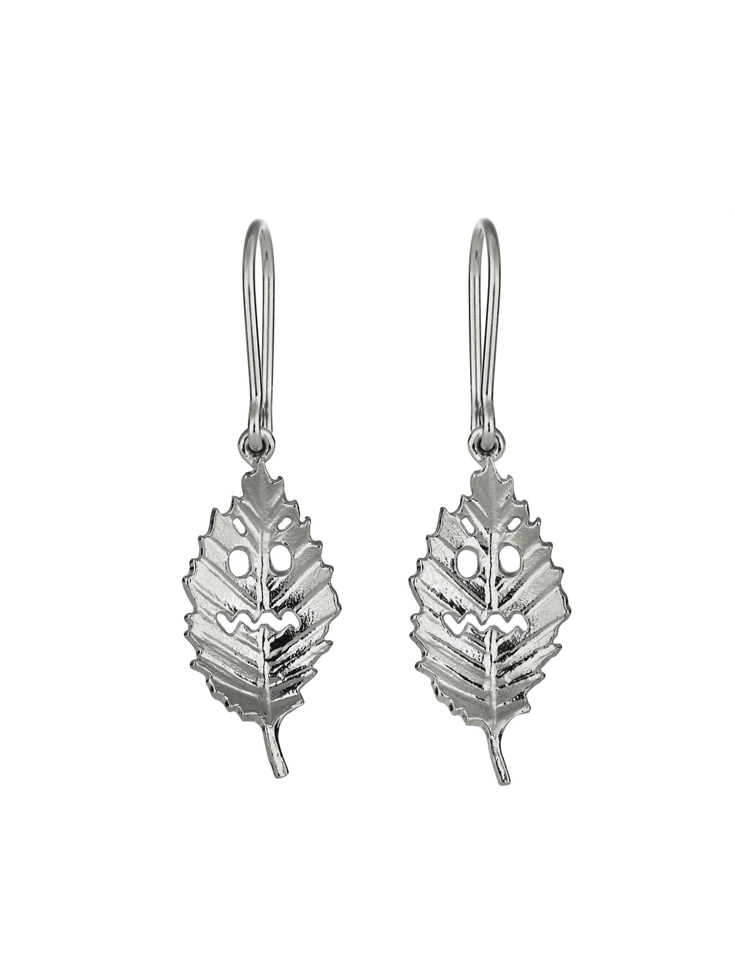Spooky Beech Leaf Hook Earrings - image 7 | silver