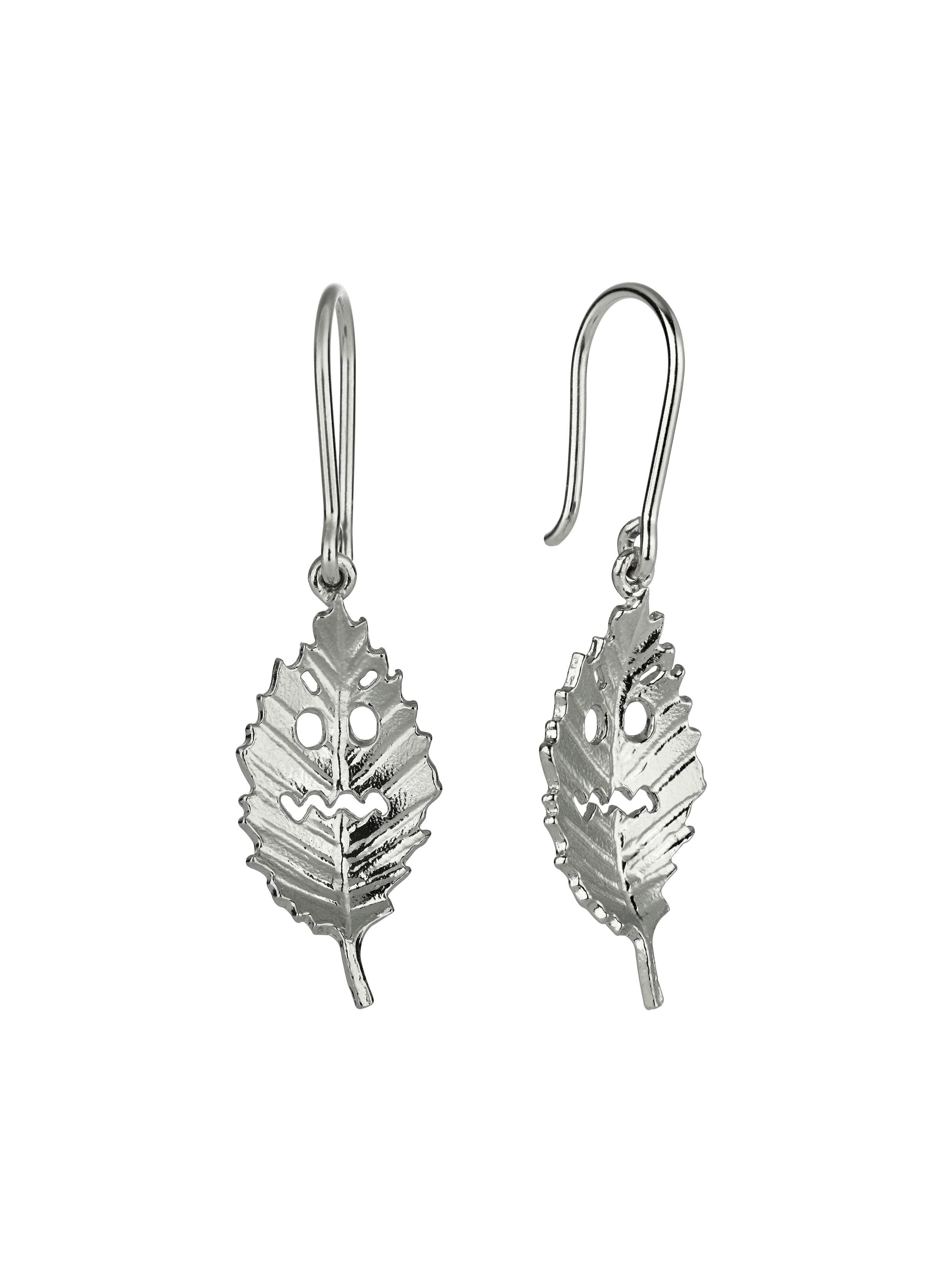 Spooky Beech Leaf Hook Earrings - image 9 | silver