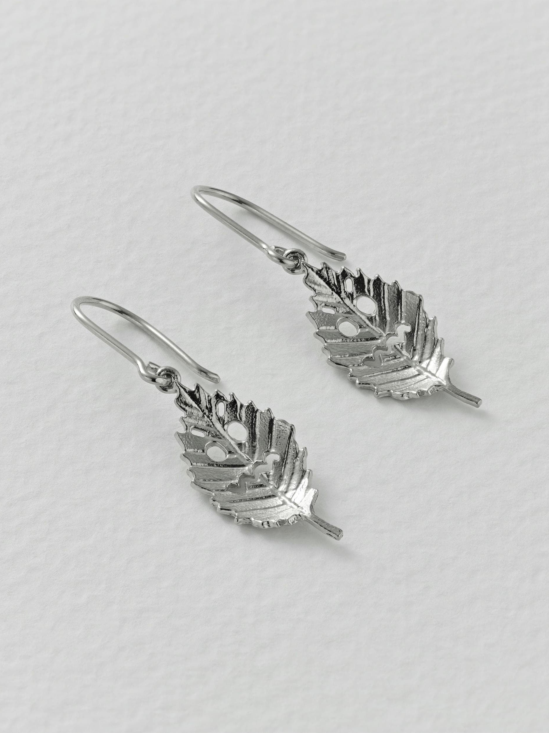 Spooky Beech Leaf Hook Earrings - image 8 | silver