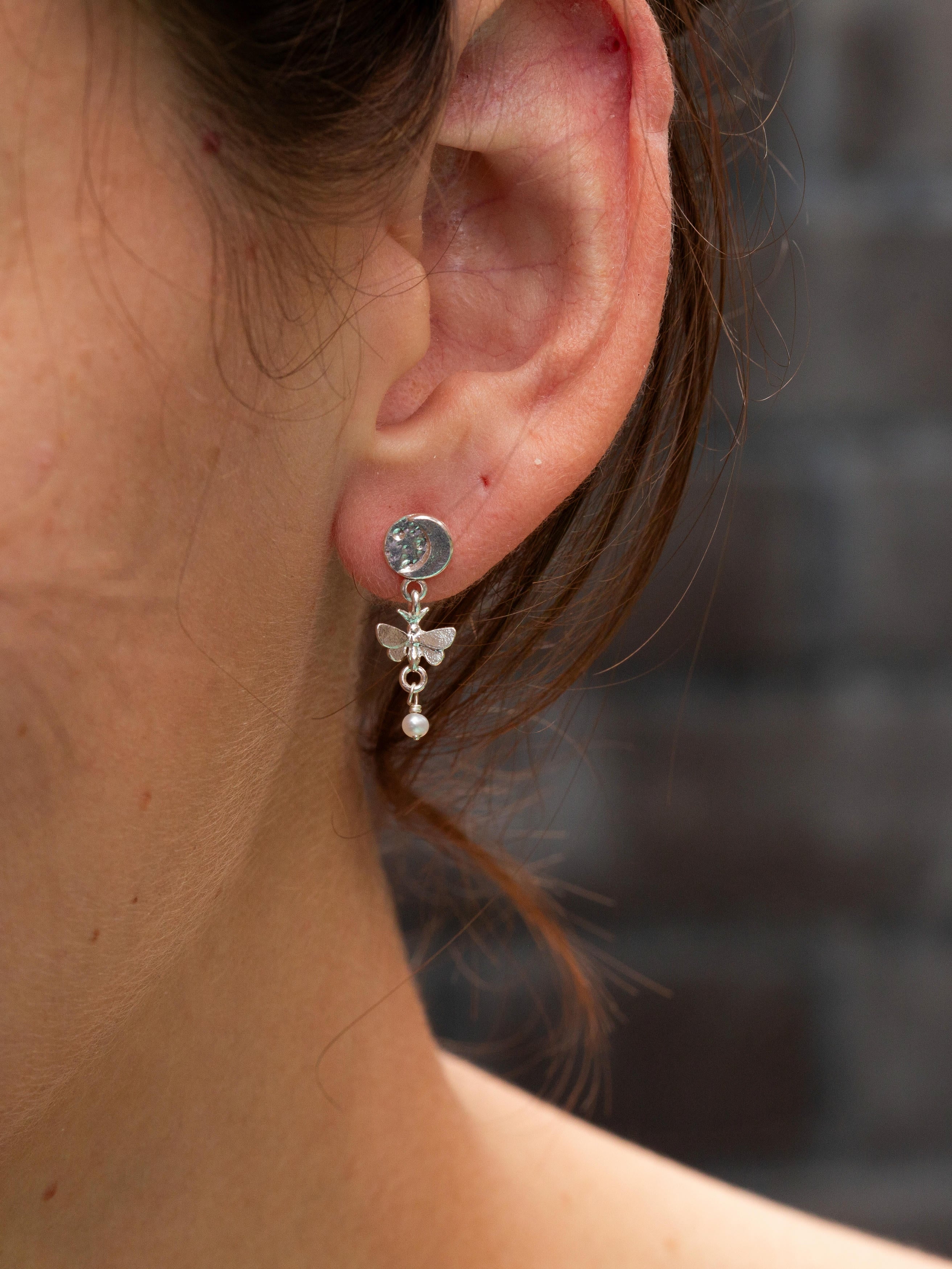 Moonlight Moth Seed Pearl Drop Earrings - image 2