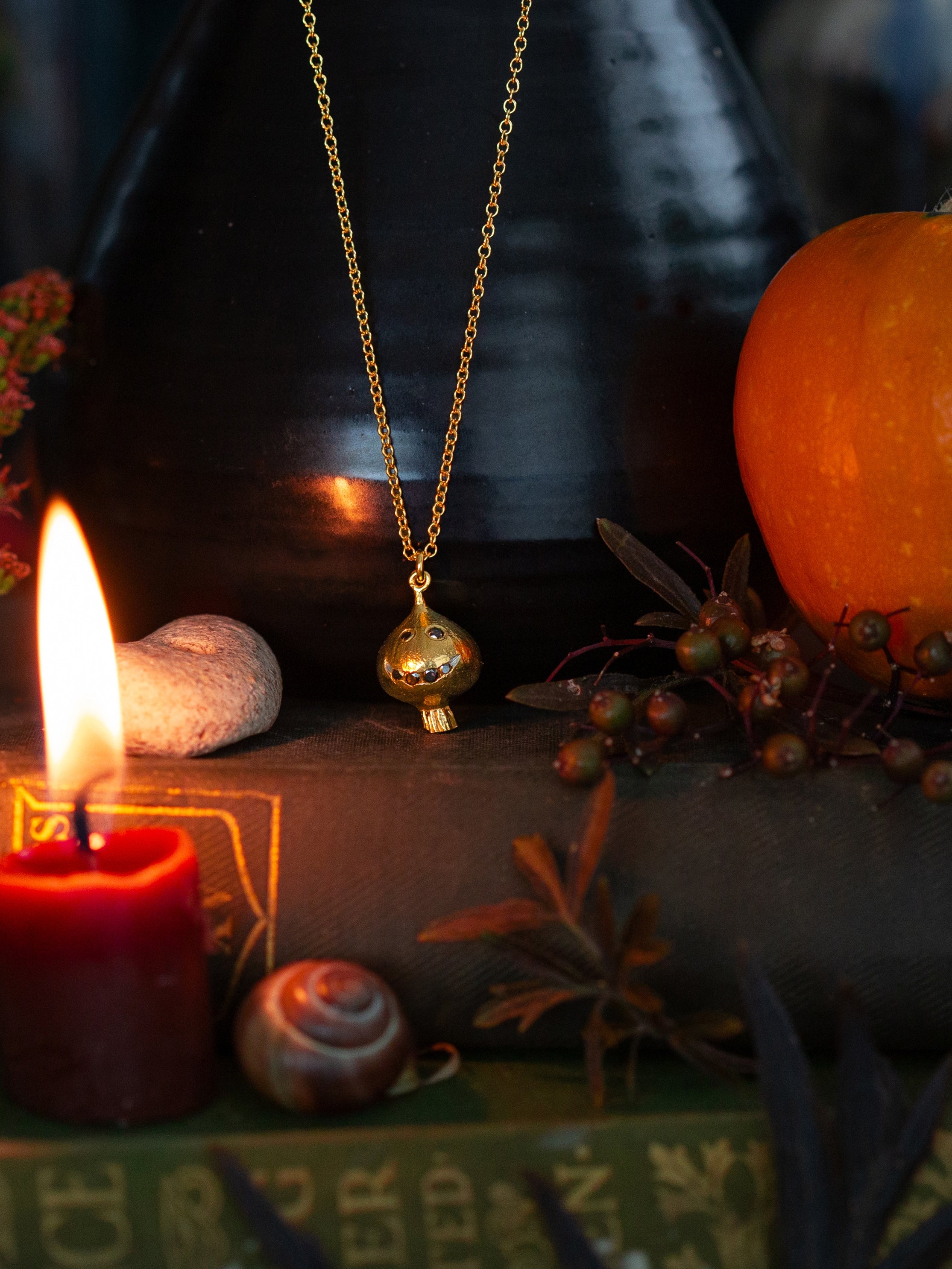 The Potager Spirit' Onion Face Necklace with Black Diamonds - image 1