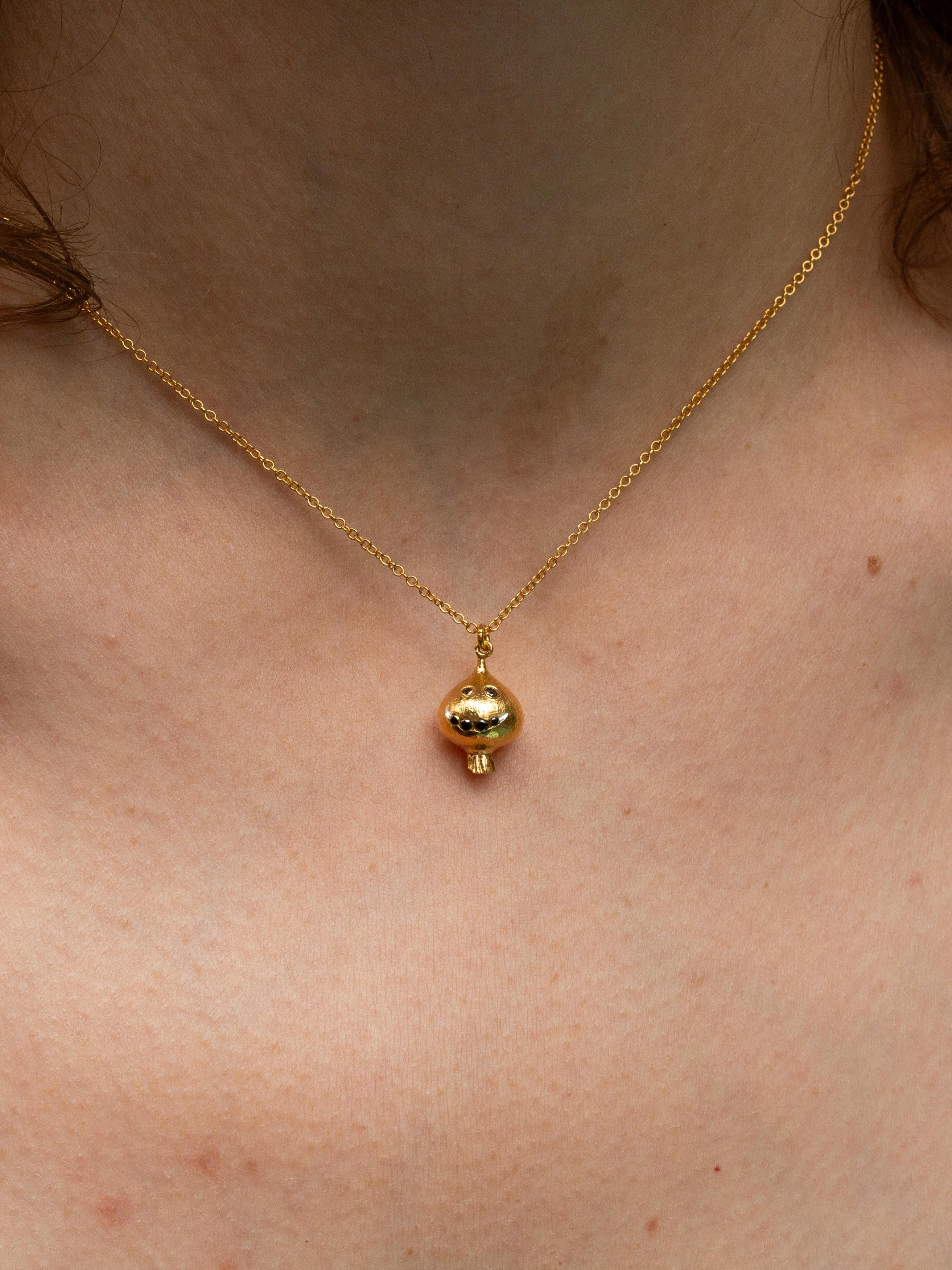 The Potager Spirit' Onion Face Necklace with Black Diamonds - image 3