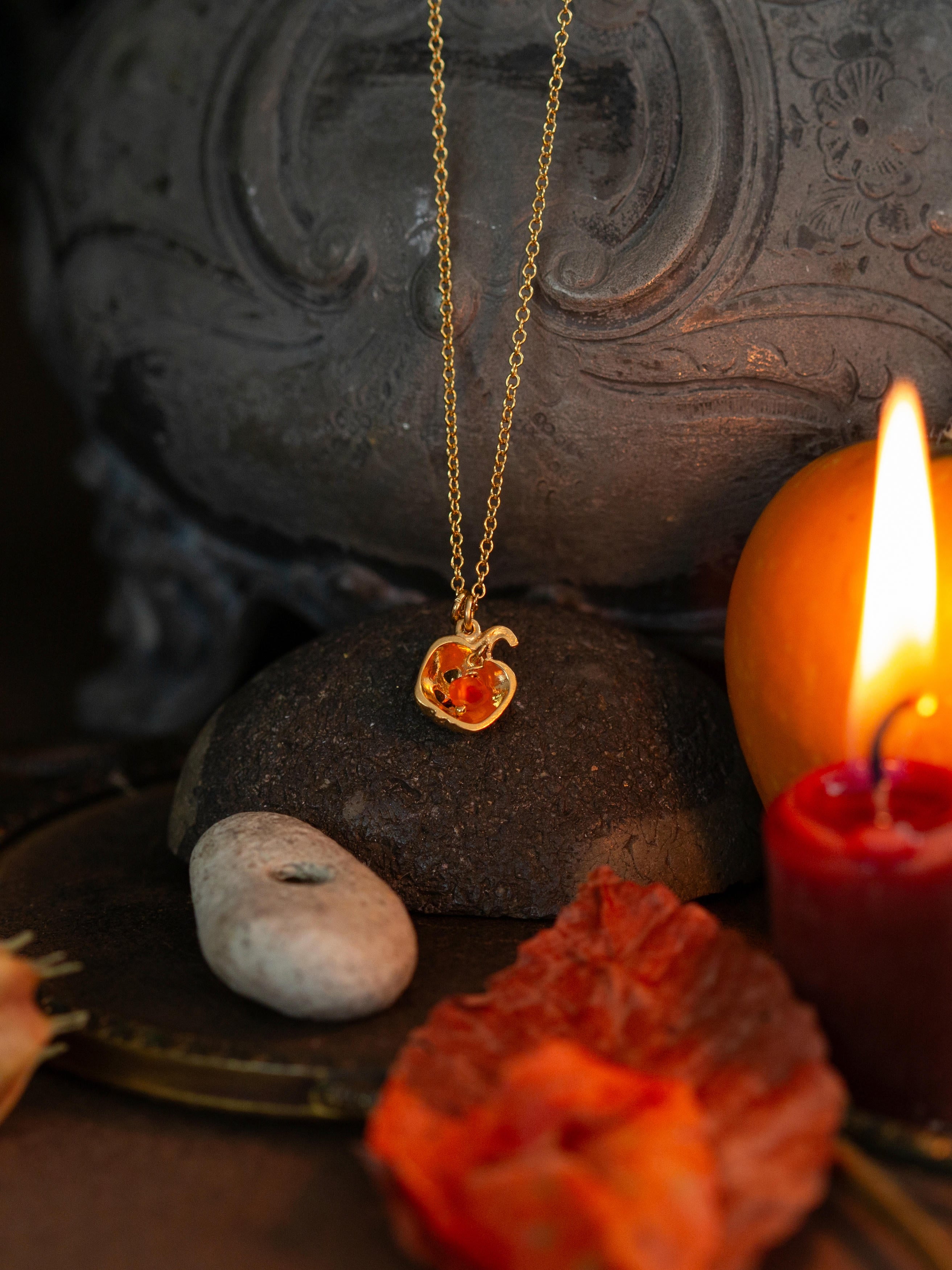 Carved Pumpkin with Carnelian Bead - image 2