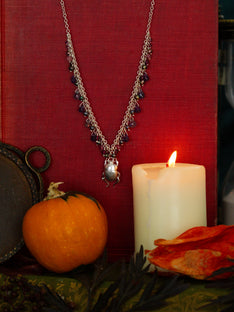Decadent Beetle Statement Necklace with Iolite, Amethyst, Pink Tourmaline, Garnet and Peacock Pearl Beads & Briolettes