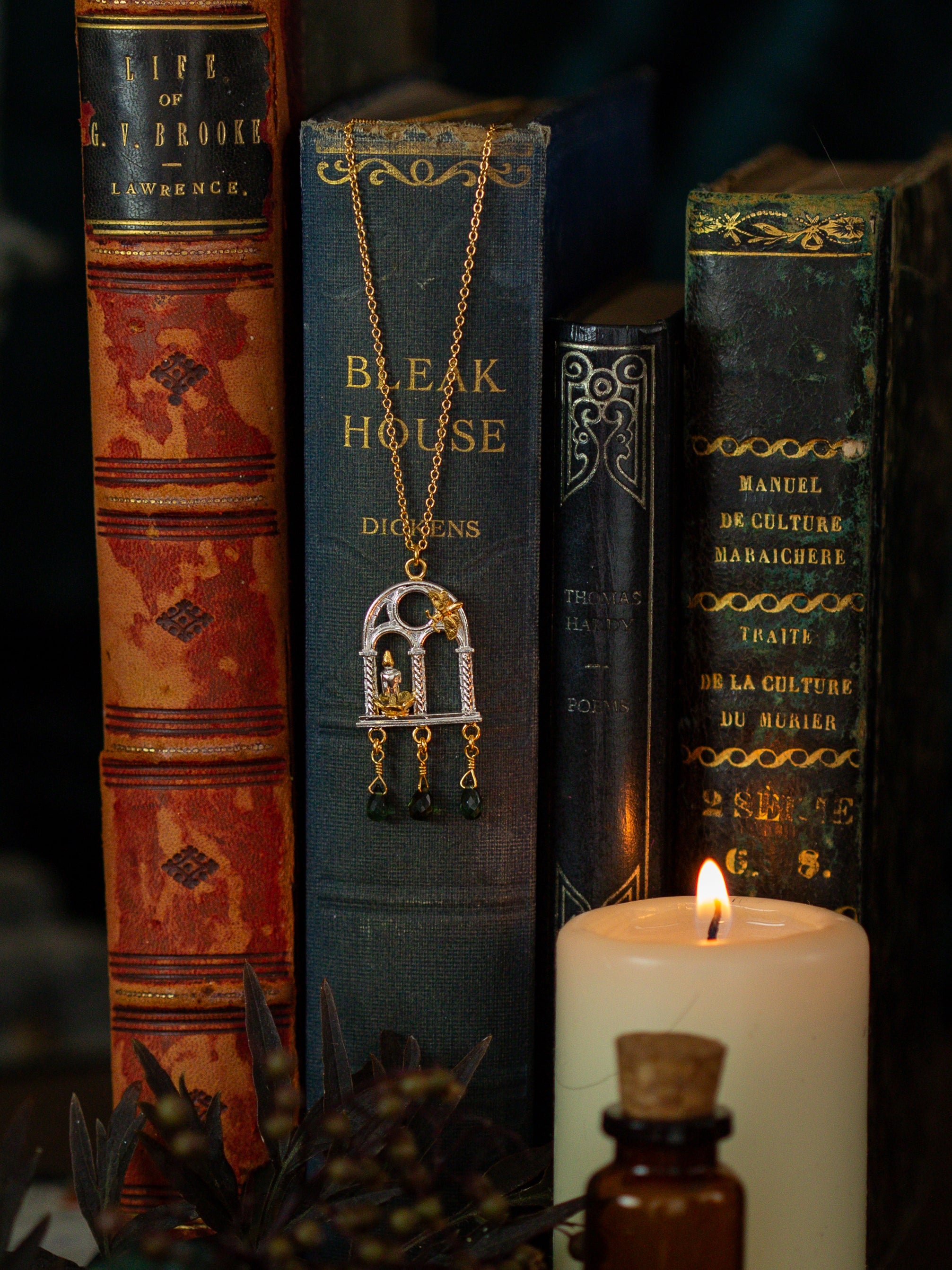 Moth to a Flame' Gothic Archway Necklace with Tourmaline Briolettes - image 1