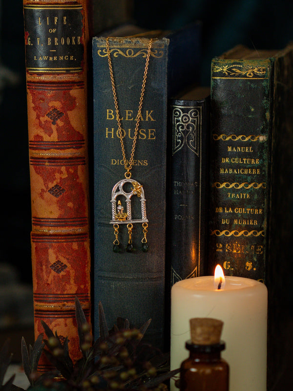 'Moth to a Flame' Gothic Archway Necklace with Tourmaline Briolettes