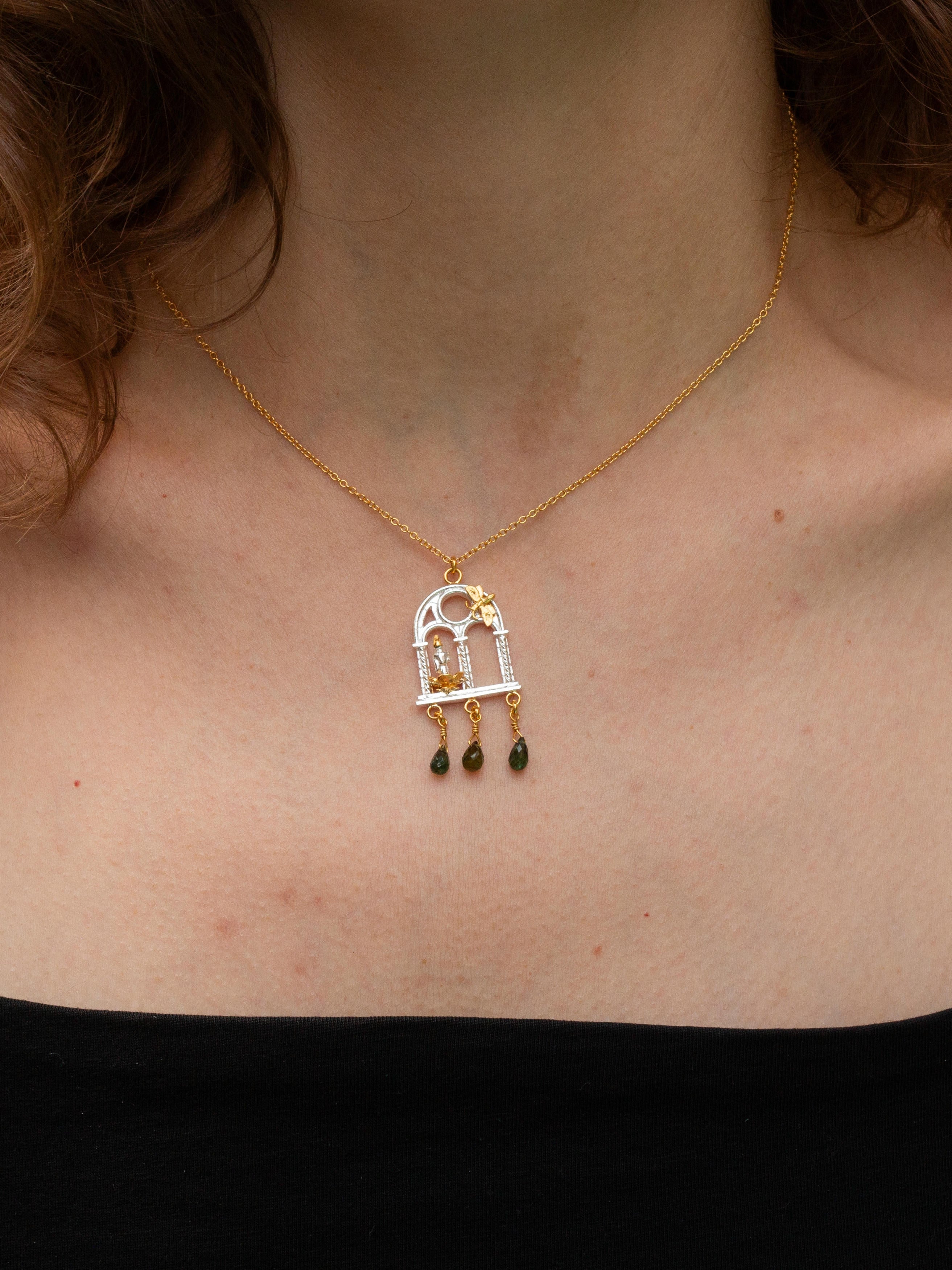 Moth to a Flame' Gothic Archway Necklace with Tourmaline Briolettes - image 3