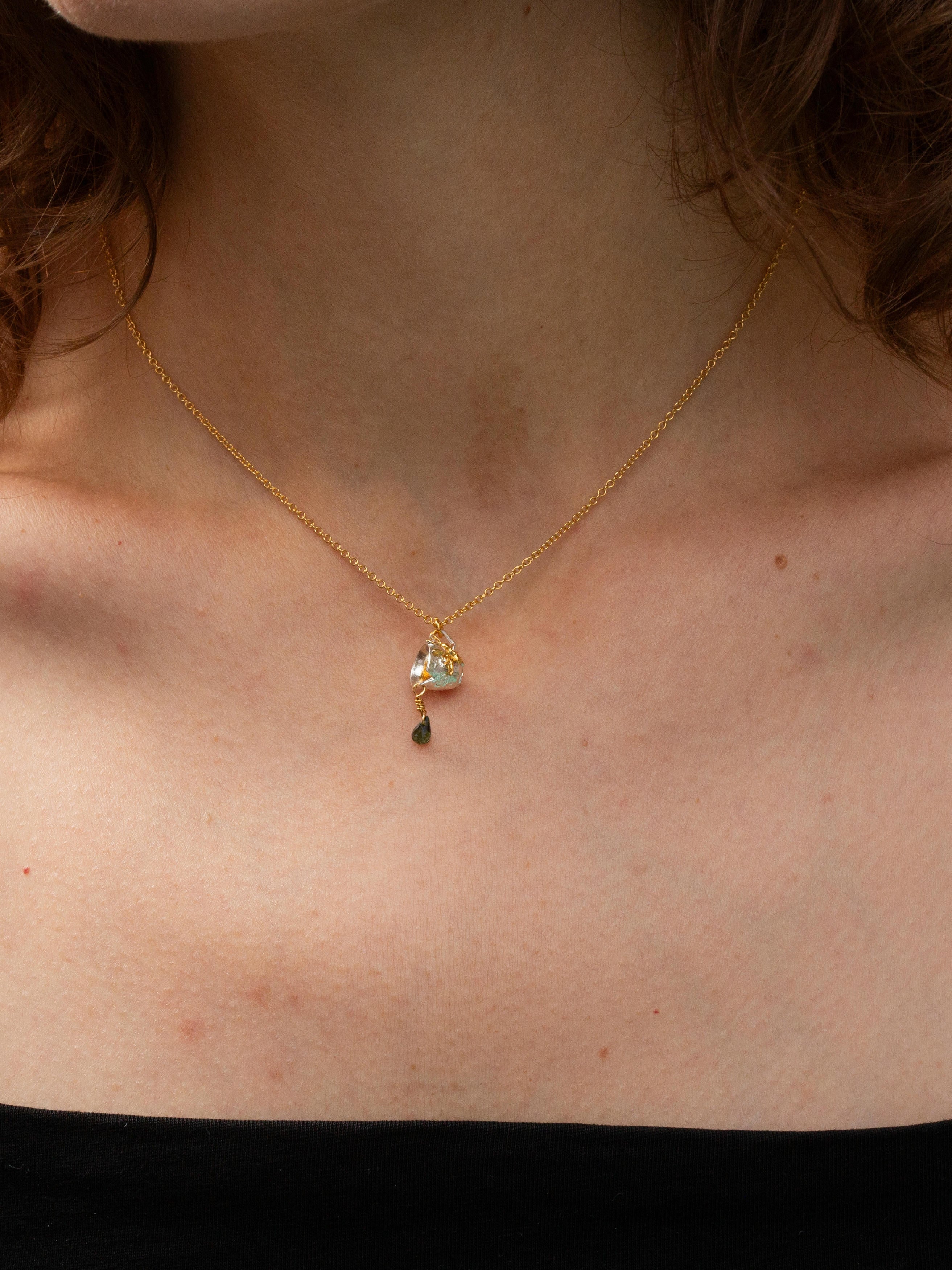 Sip of Hemlock' Cup Necklace with Tourmaline Briolette, Silver with Gold Plate details - image 2