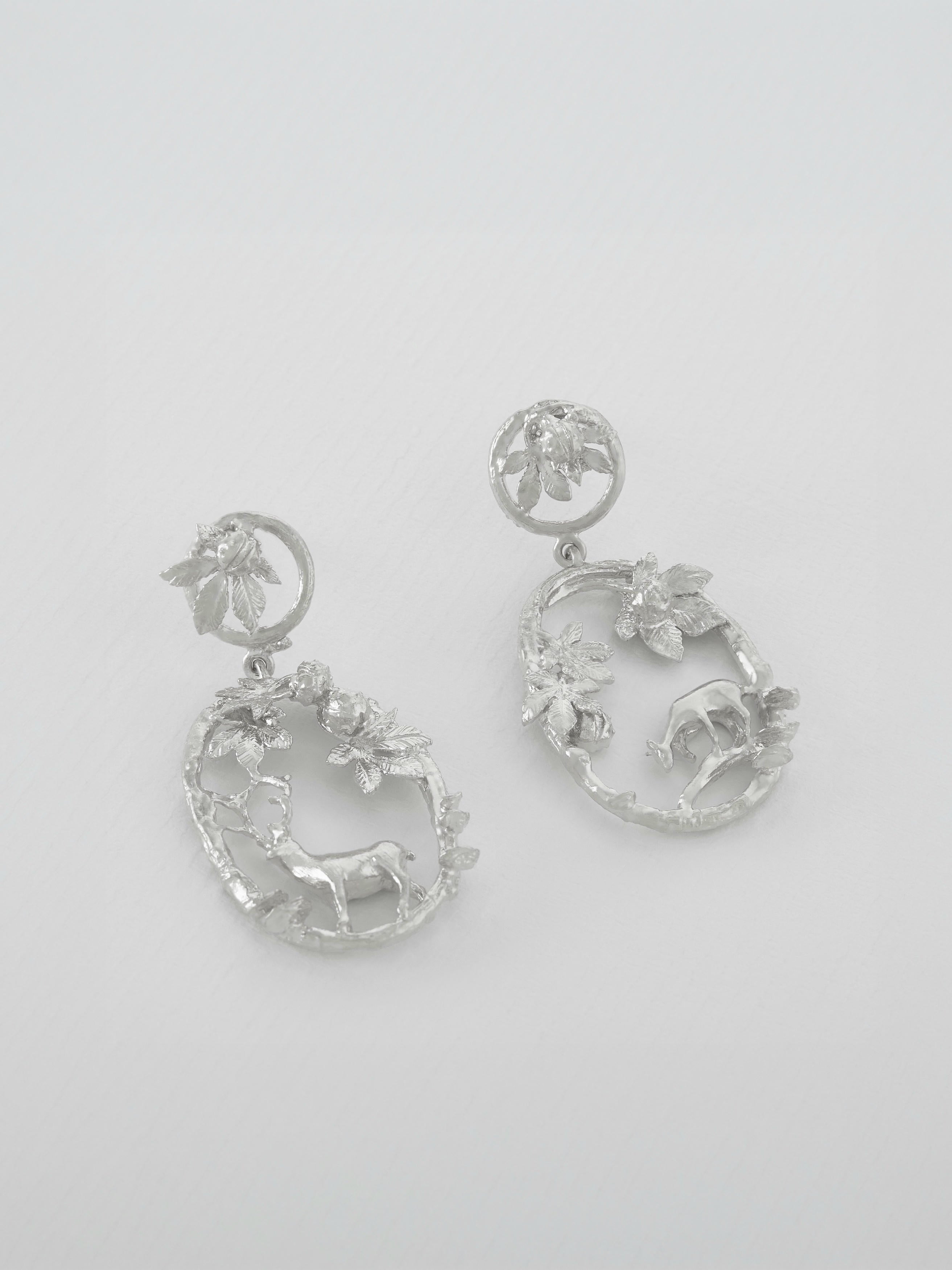 Doe & Stag Oval Loop Drop Earrings - image 8 | silver
