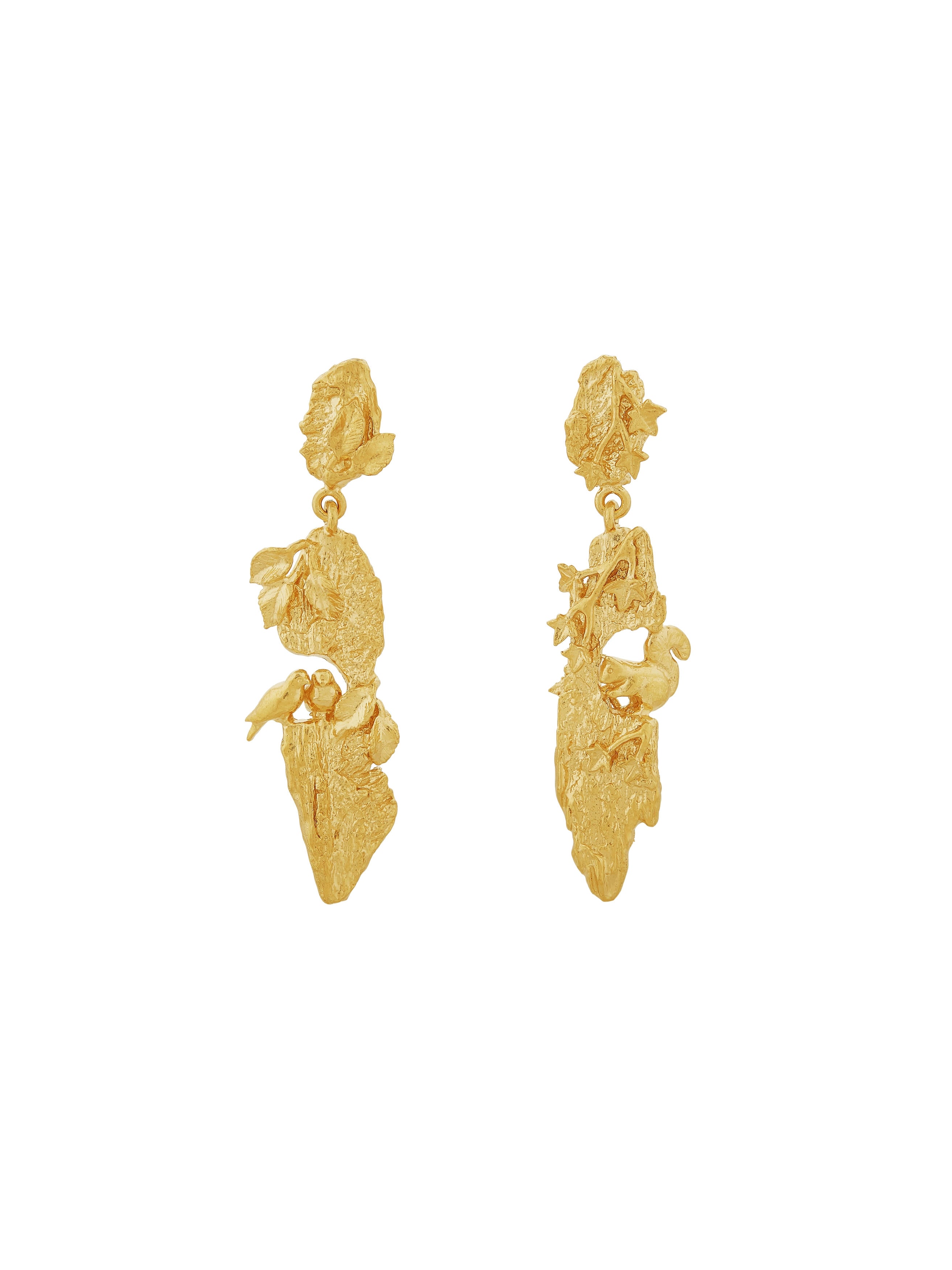 Forest Life Bark Drop Earrings - image 1 | gold plate