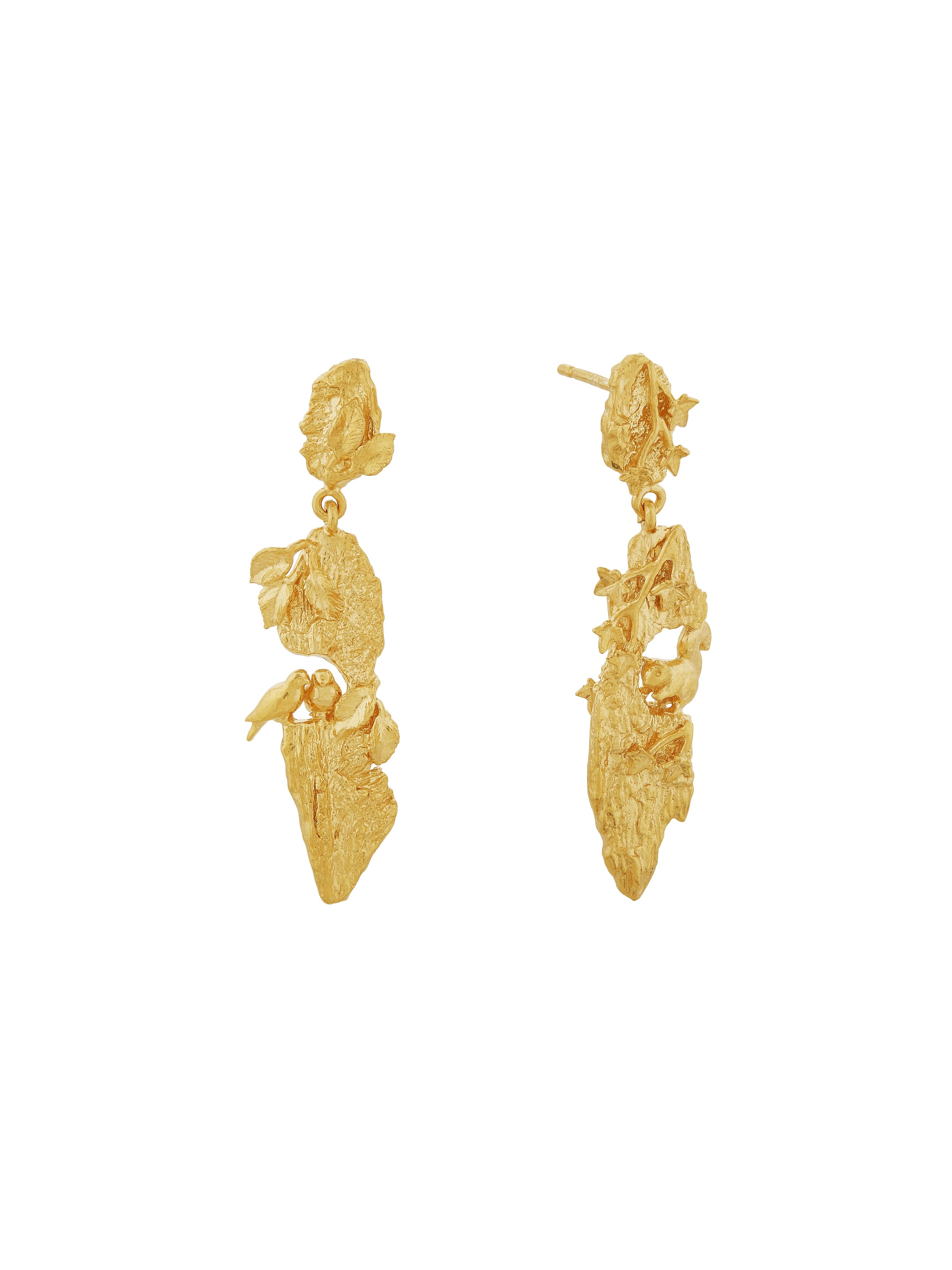 Forest Life Bark Drop Earrings - image 5 | gold plate