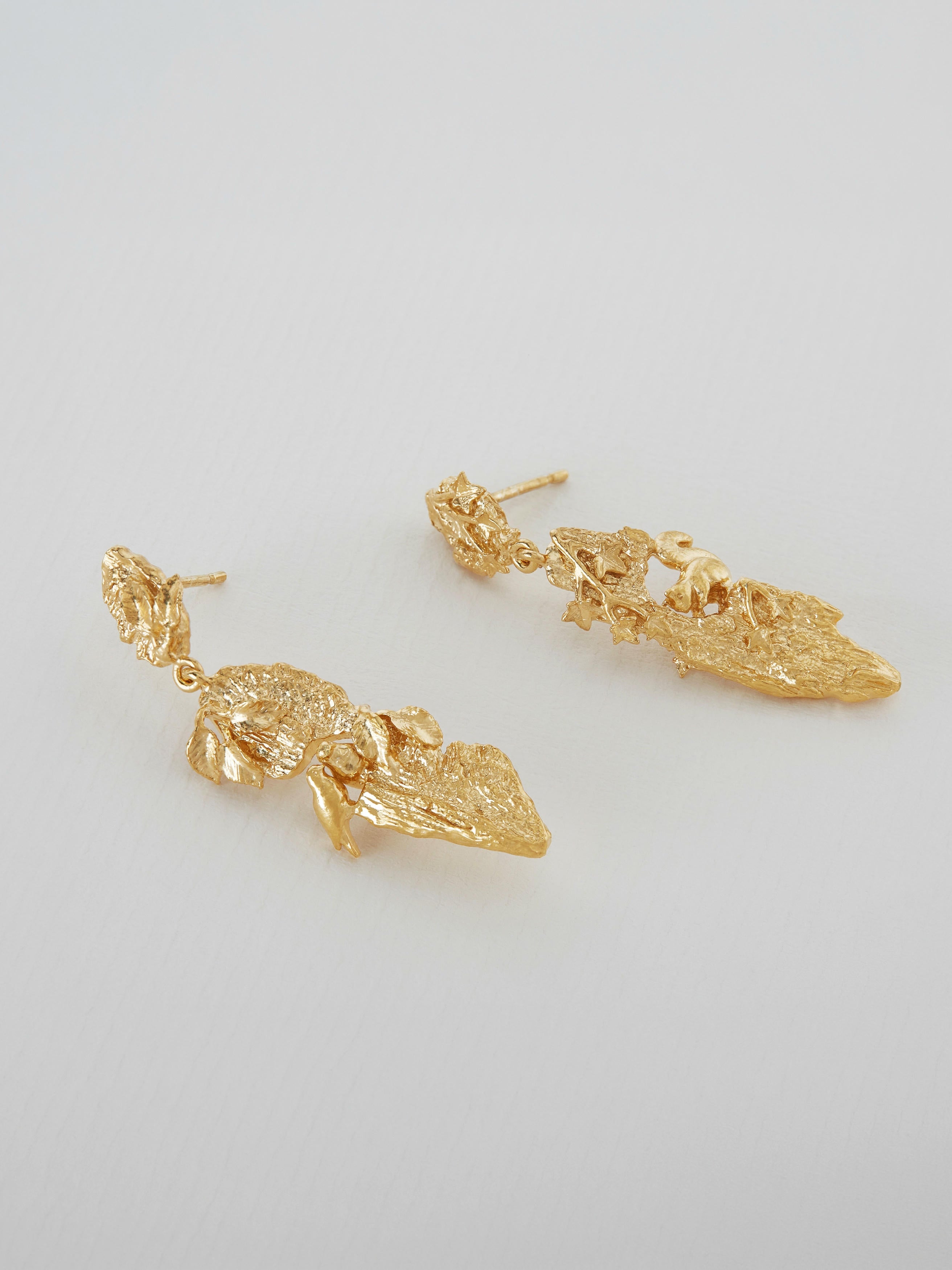 Forest Life Bark Drop Earrings - image 4 | gold plate