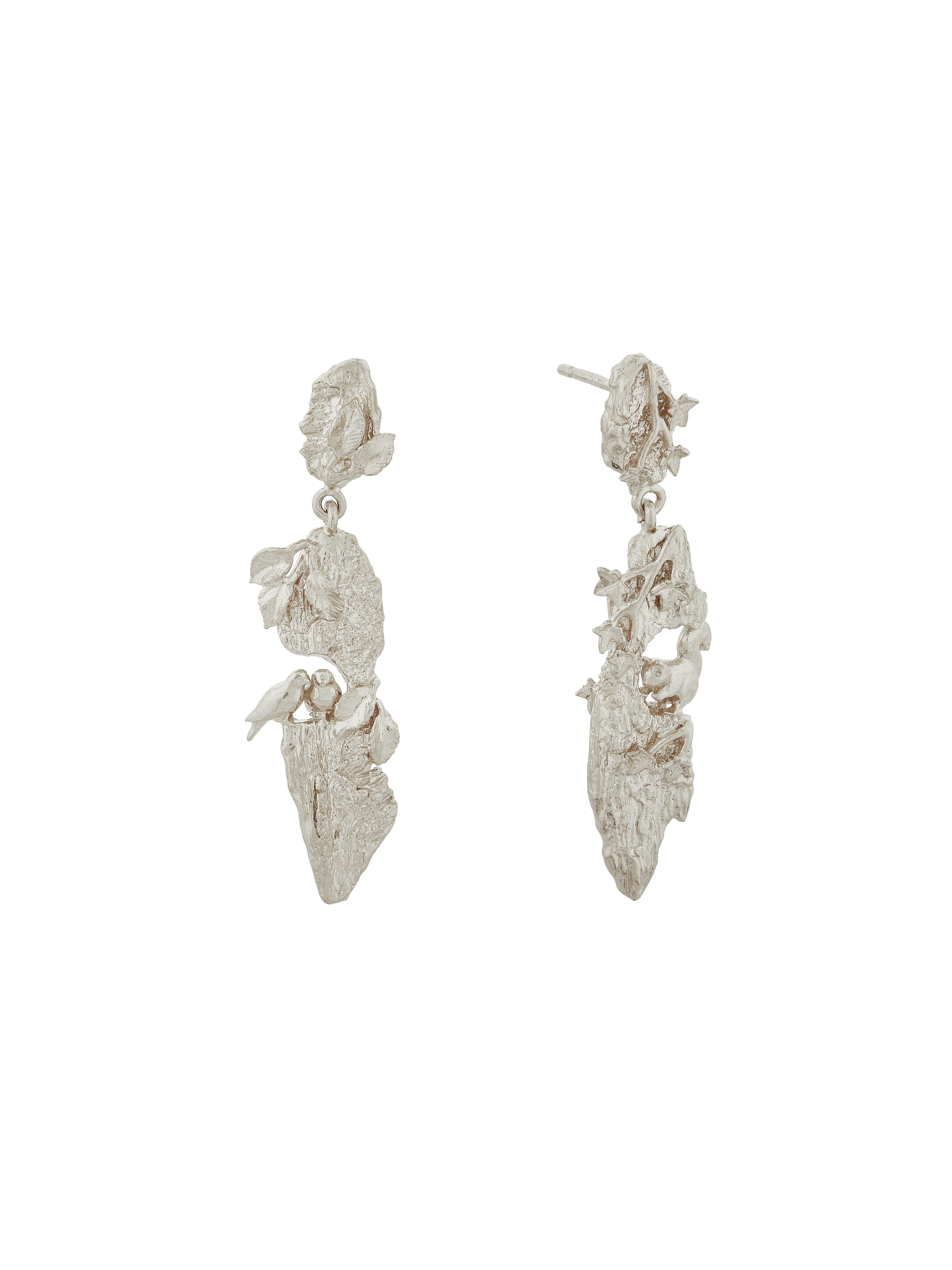 Forest Life Bark Drop Earrings - image 8 | silver