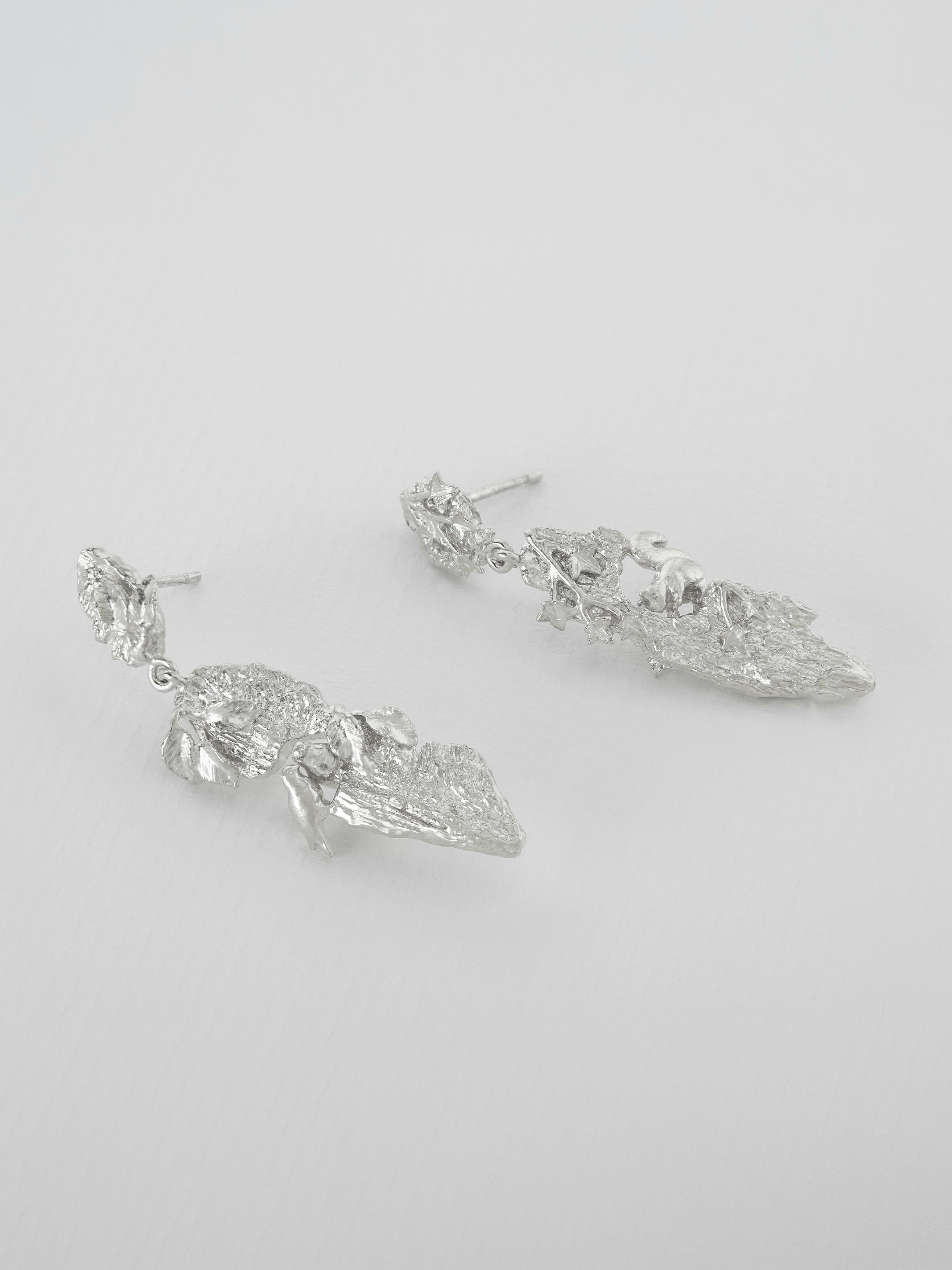 Forest Life Bark Drop Earrings - image 7 | silver