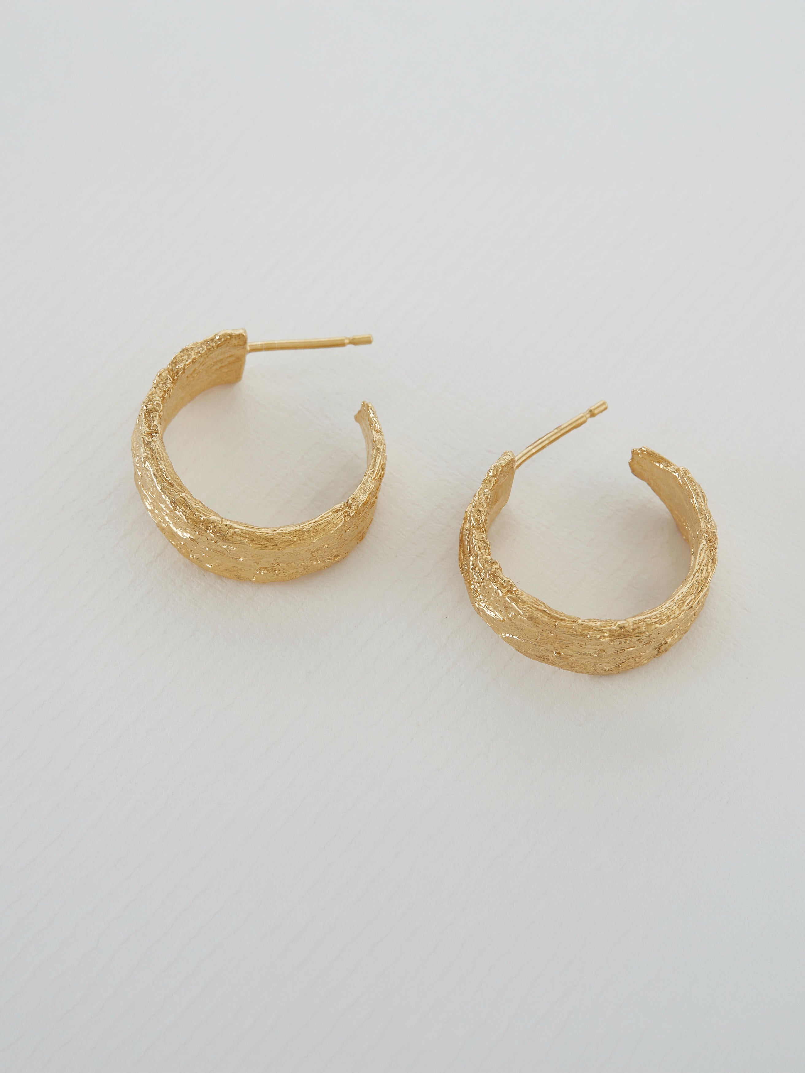 Wide Bark Hoop Earrings - image 4 | gold plate