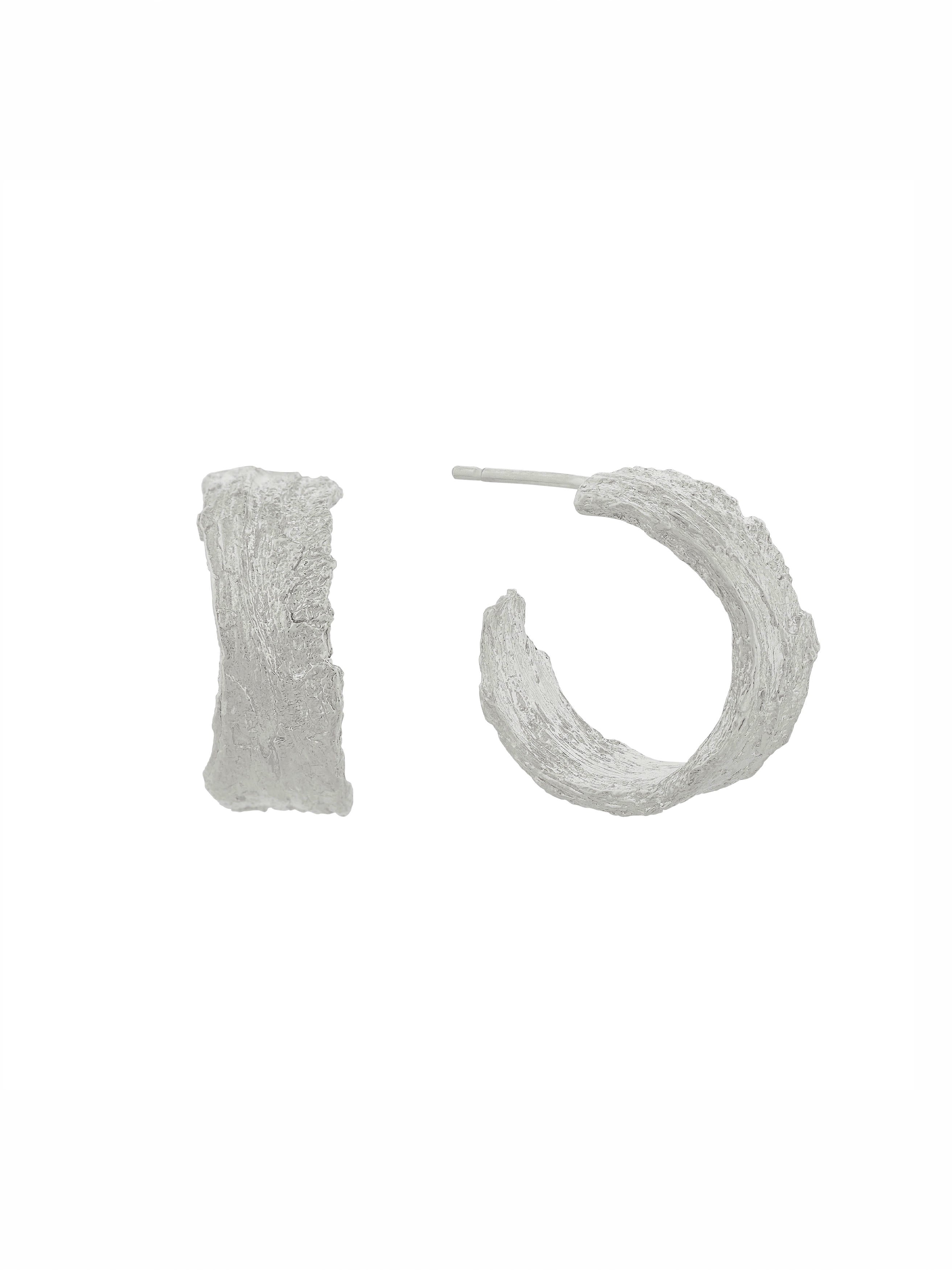 Wide Bark Hoop Earrings - image 6 | silver