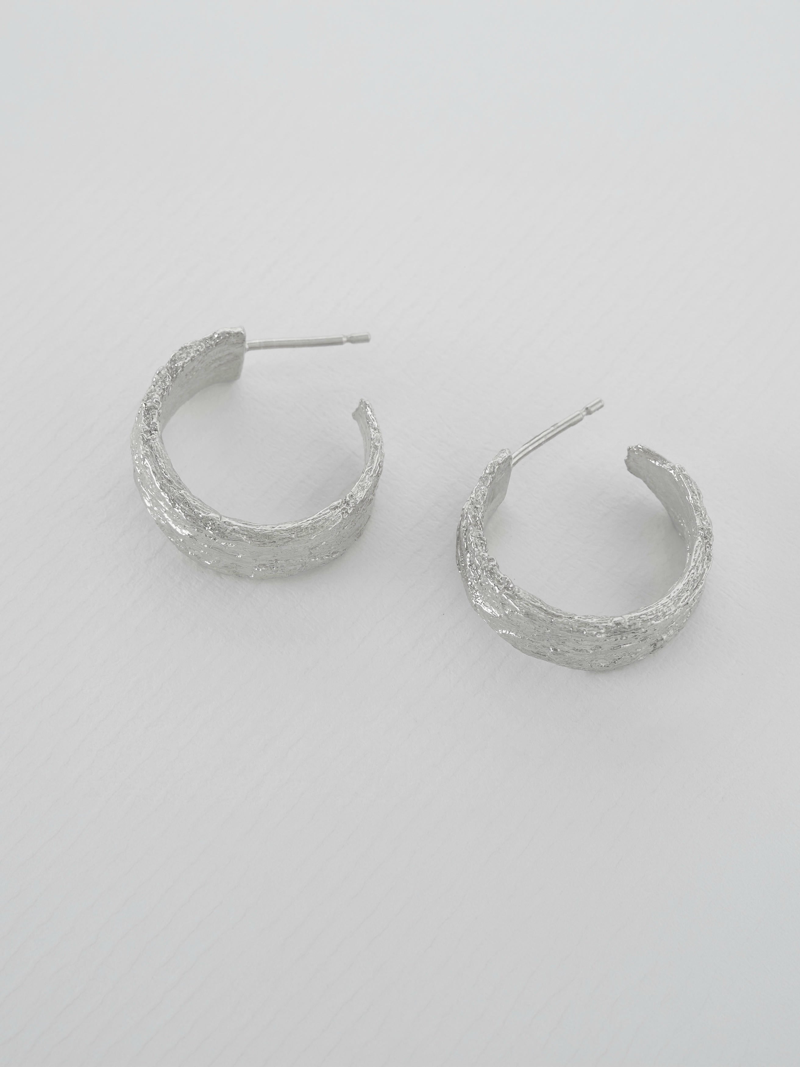 Wide Bark Hoop Earrings - image 7 | silver