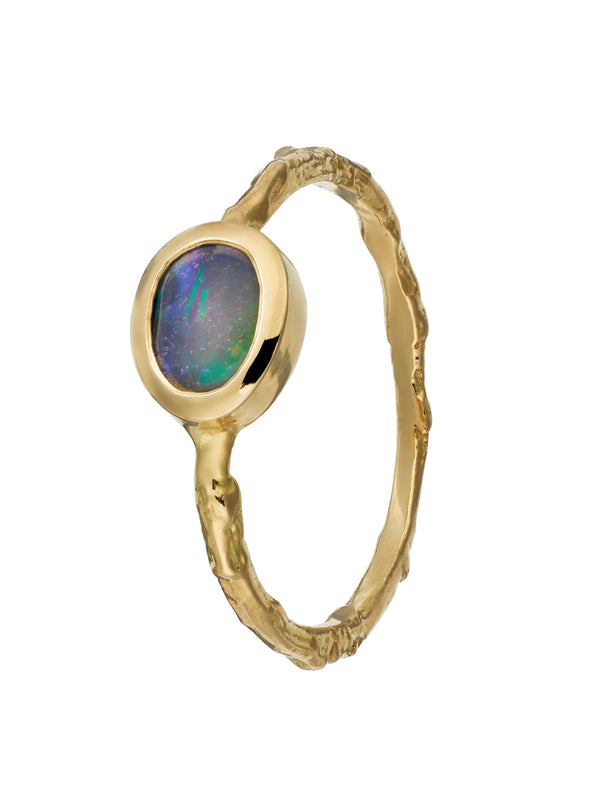 Into the Woods Twig Ring with Bezel Set Opal